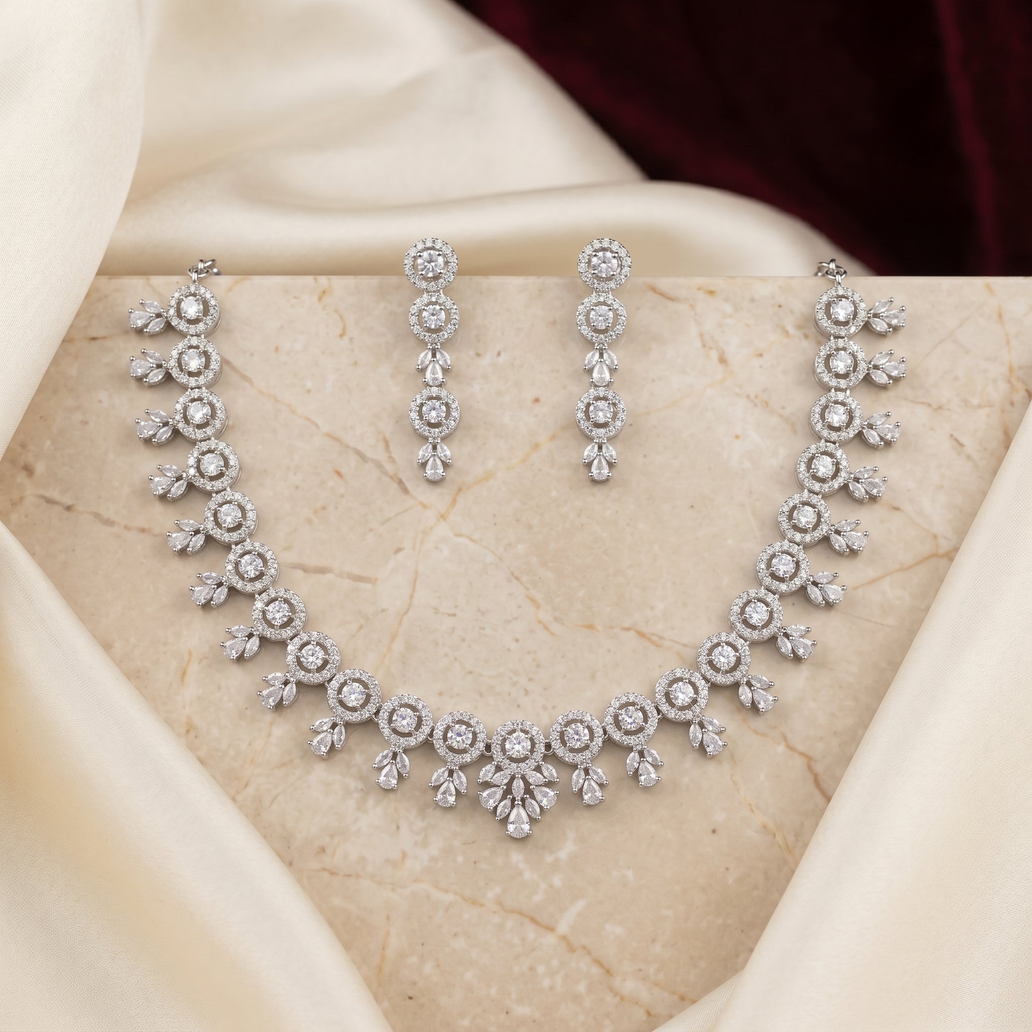 Round Halo Floral Trail Necklace Set