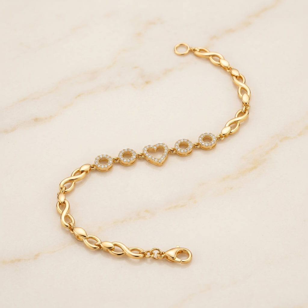 Gold Pavé Circle Heart Station Bracelet