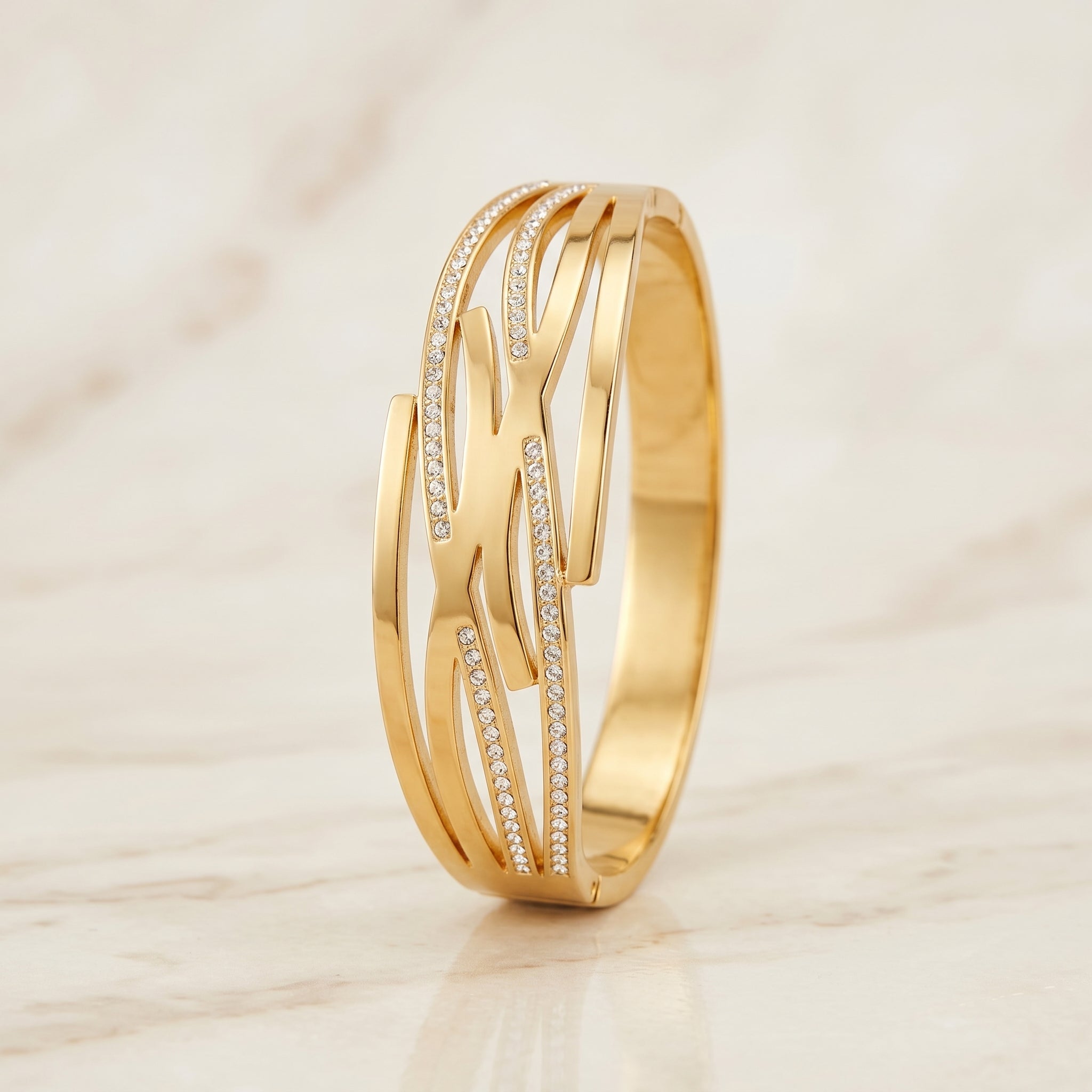 Gold Geometric Pavé Kada Bangle