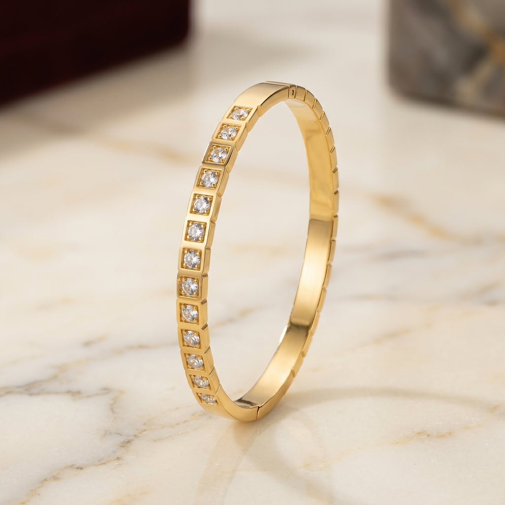 Gold Square Link CZ Tennis Bangle