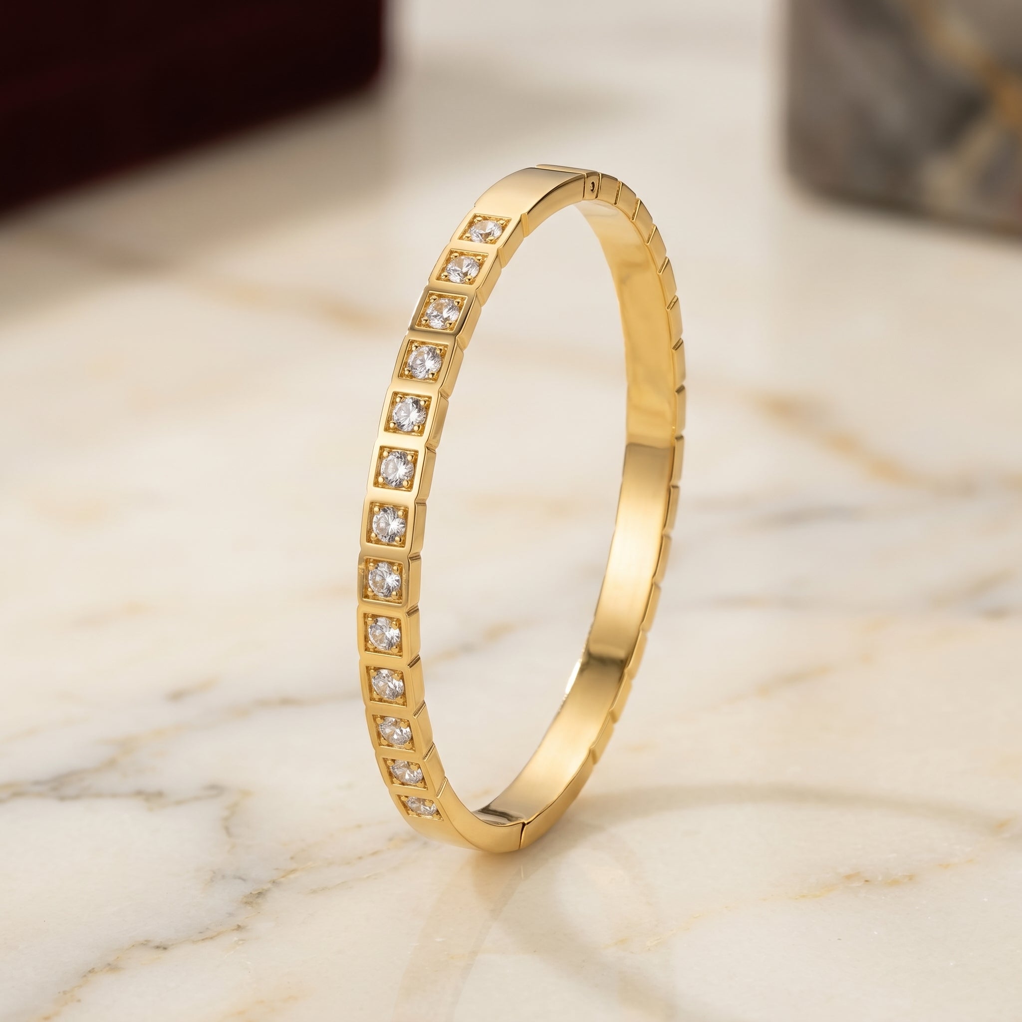 Gold Square Link CZ Tennis Bangle