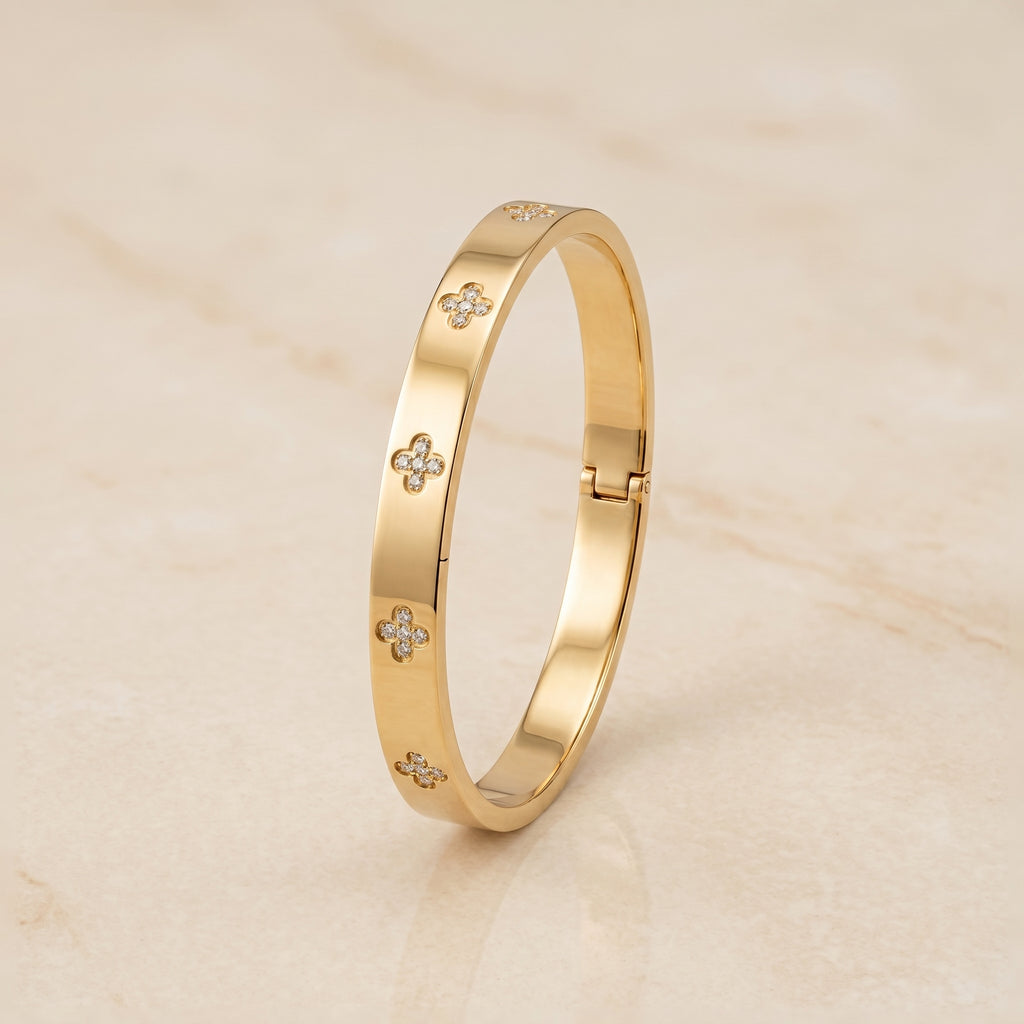 Gold Clover Crystal Bangle