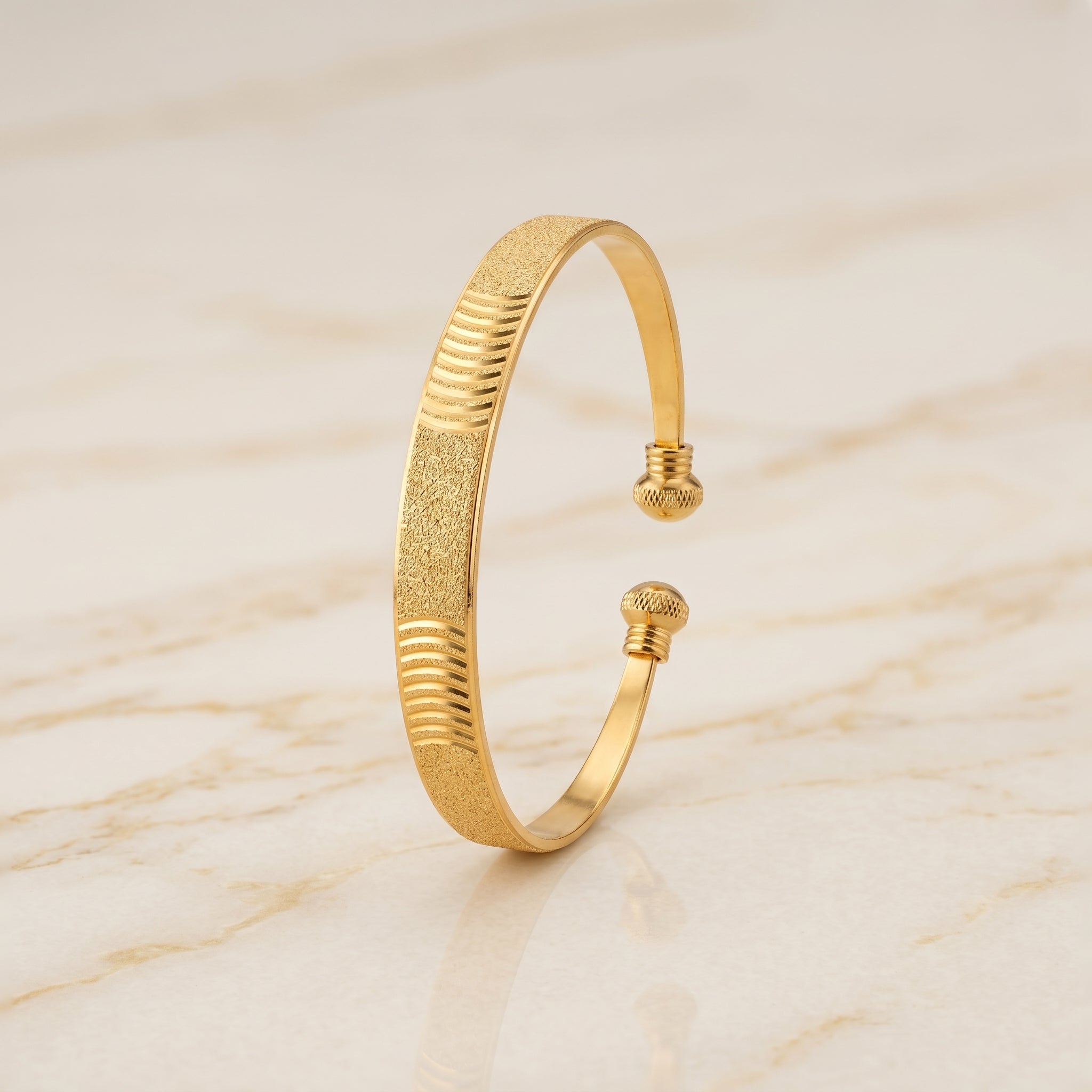 Gold Textured Ball-Tip Cuff Bangle