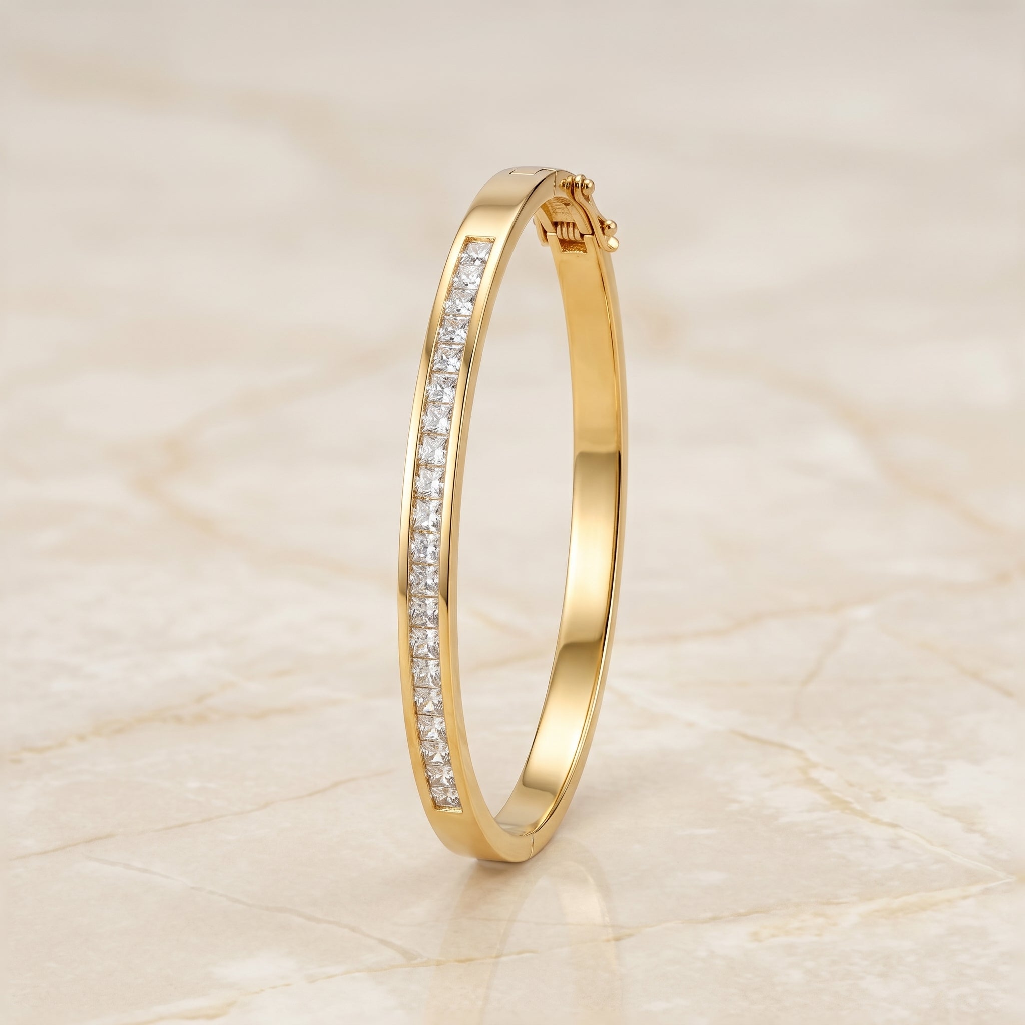 Gold Princess Cut Channel Bangle