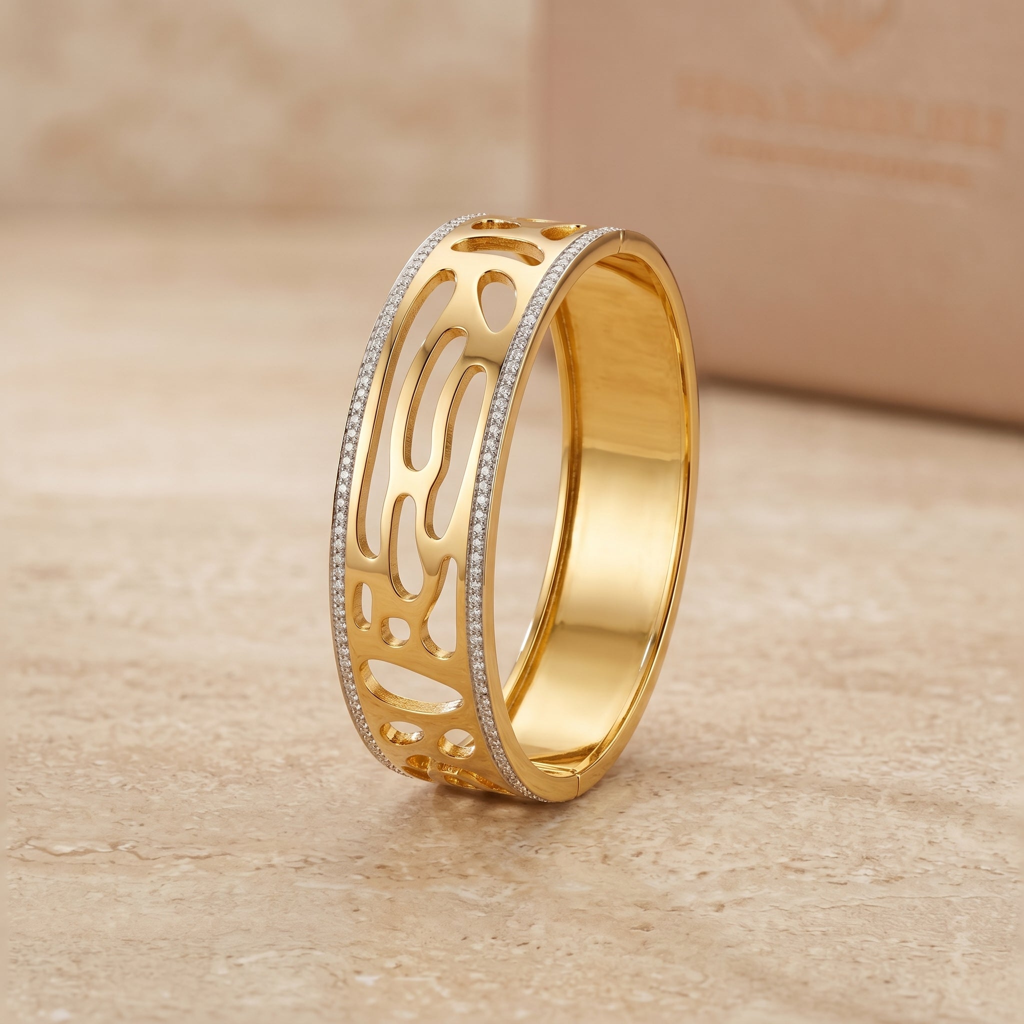 Gold Abstract Cutout Pavé Cuff Bangle