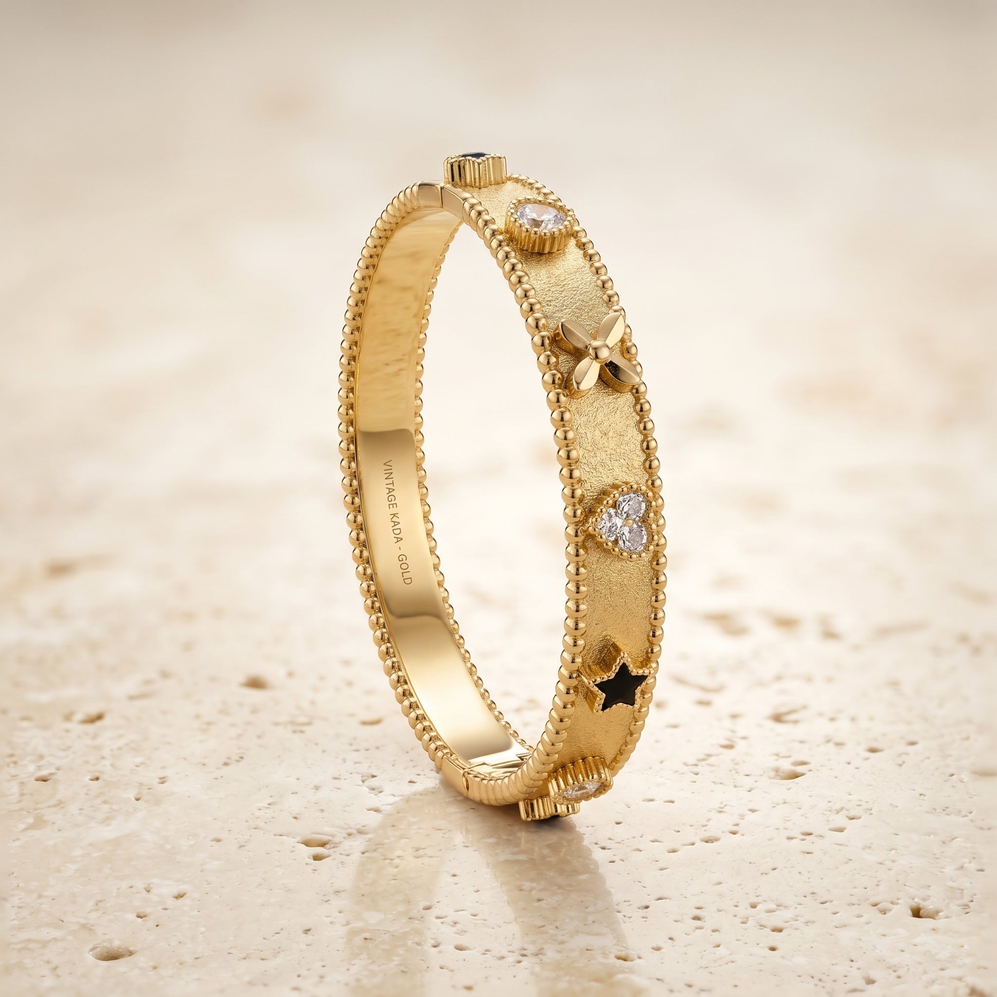 Gold Heart Star Flower Charm Bangle