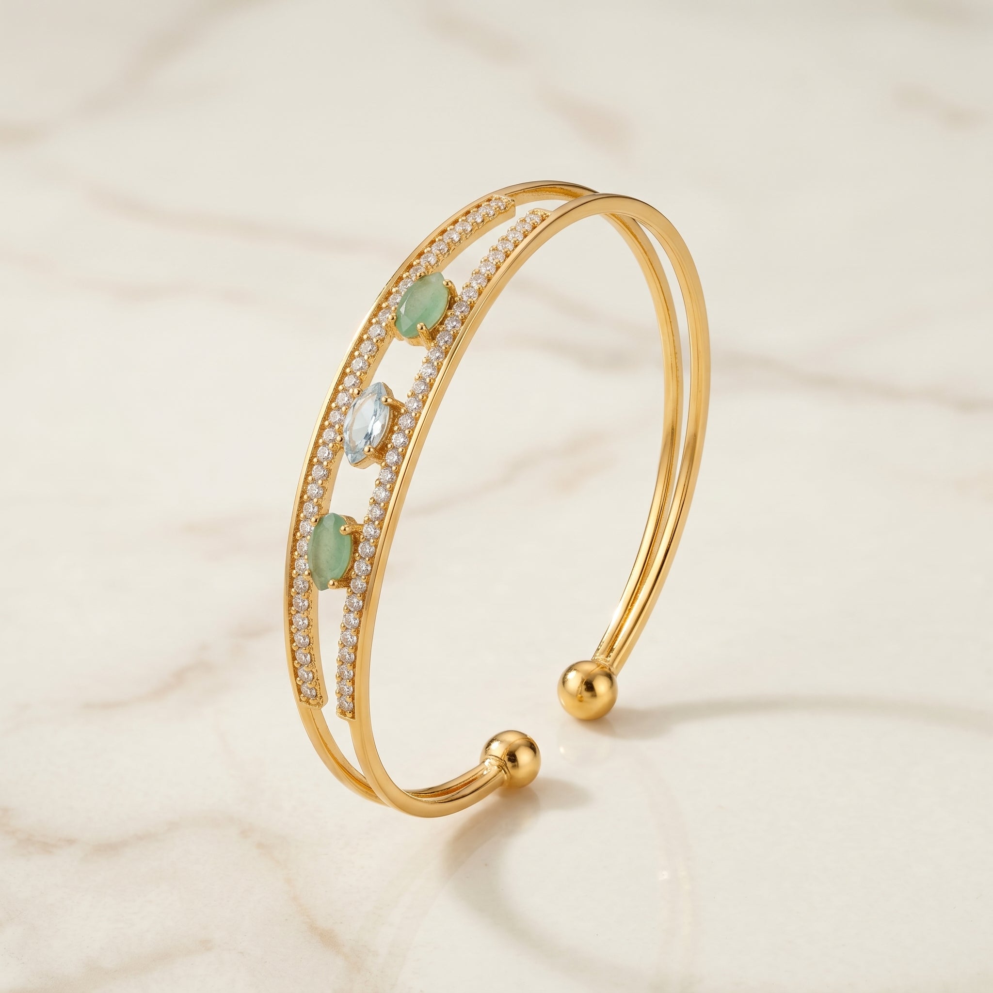 Gold Multi-Stone Halo Open Cuff Bracelet