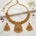 Antique Gold Peacock Floral Pearl Tassel Necklace Set
