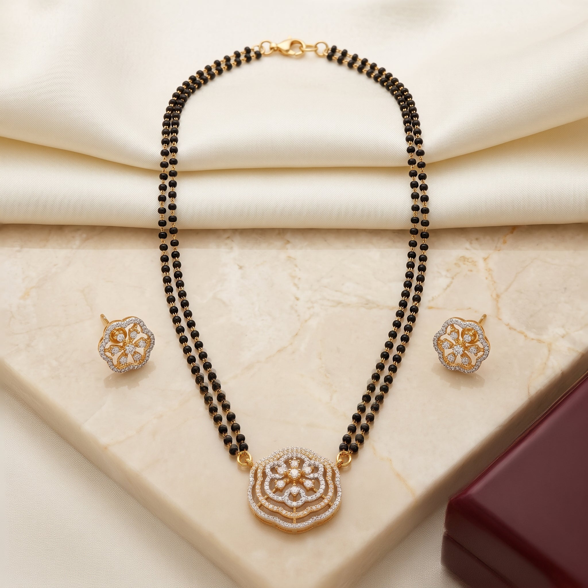 Gold CZ Medallion Short Mangalsutra