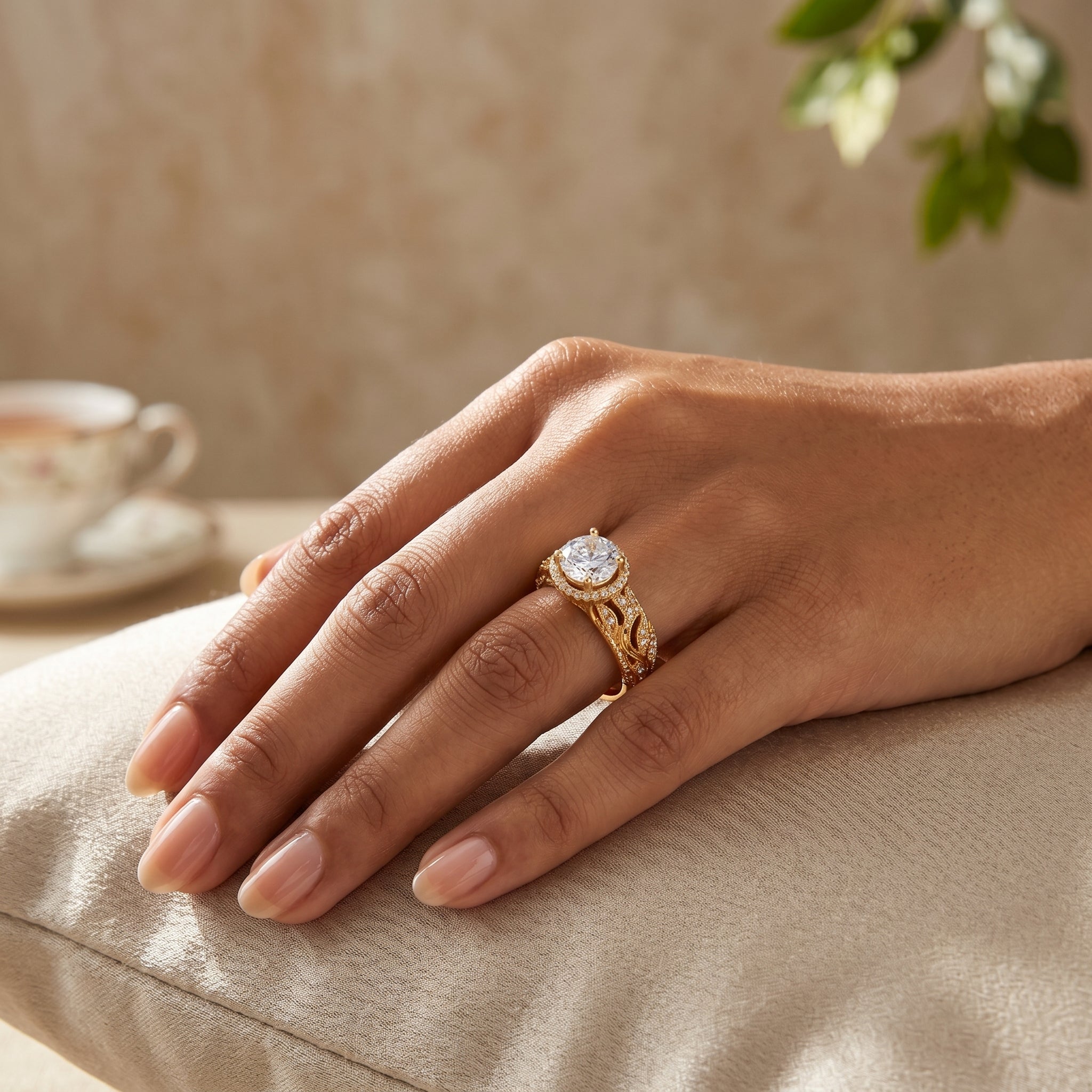 Gold Halo Milgrain Filigree Ring