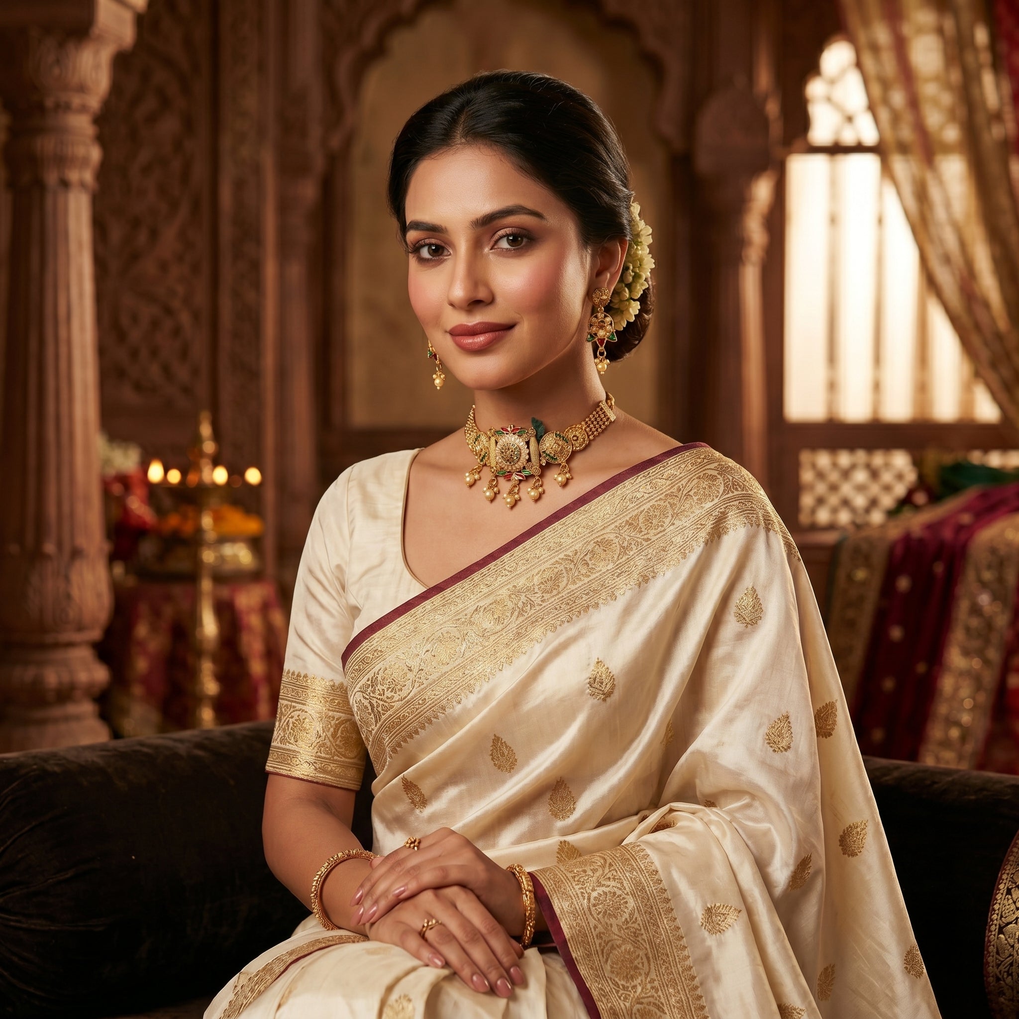 Gold Kundan Meenakari Peacock Square Choker Set