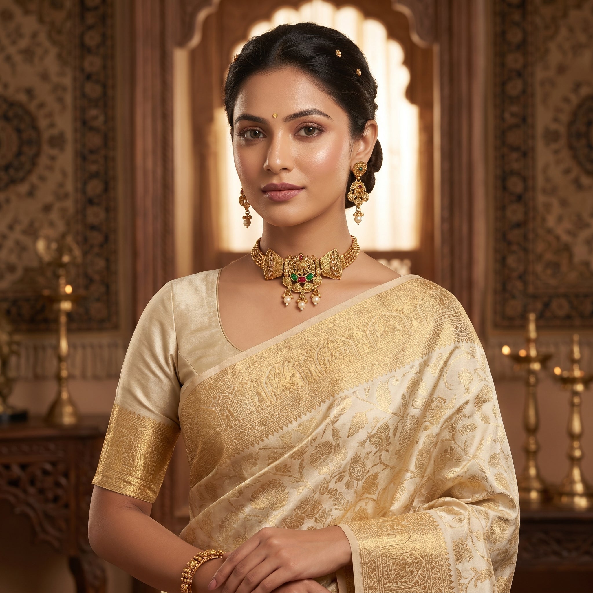 Gold Temple Elephant Kundan Choker Set