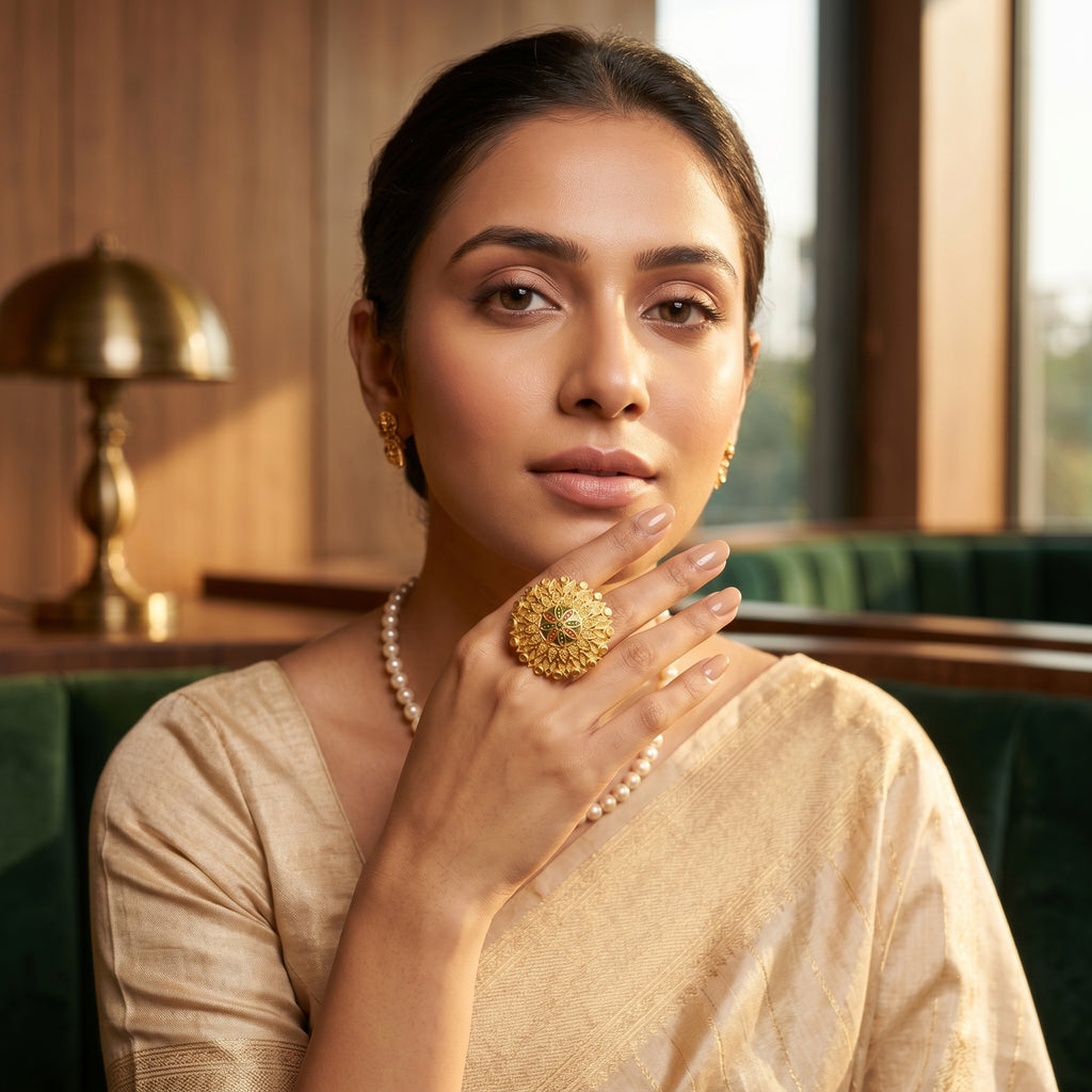 Gold Meenakari Filigree Dome Ring