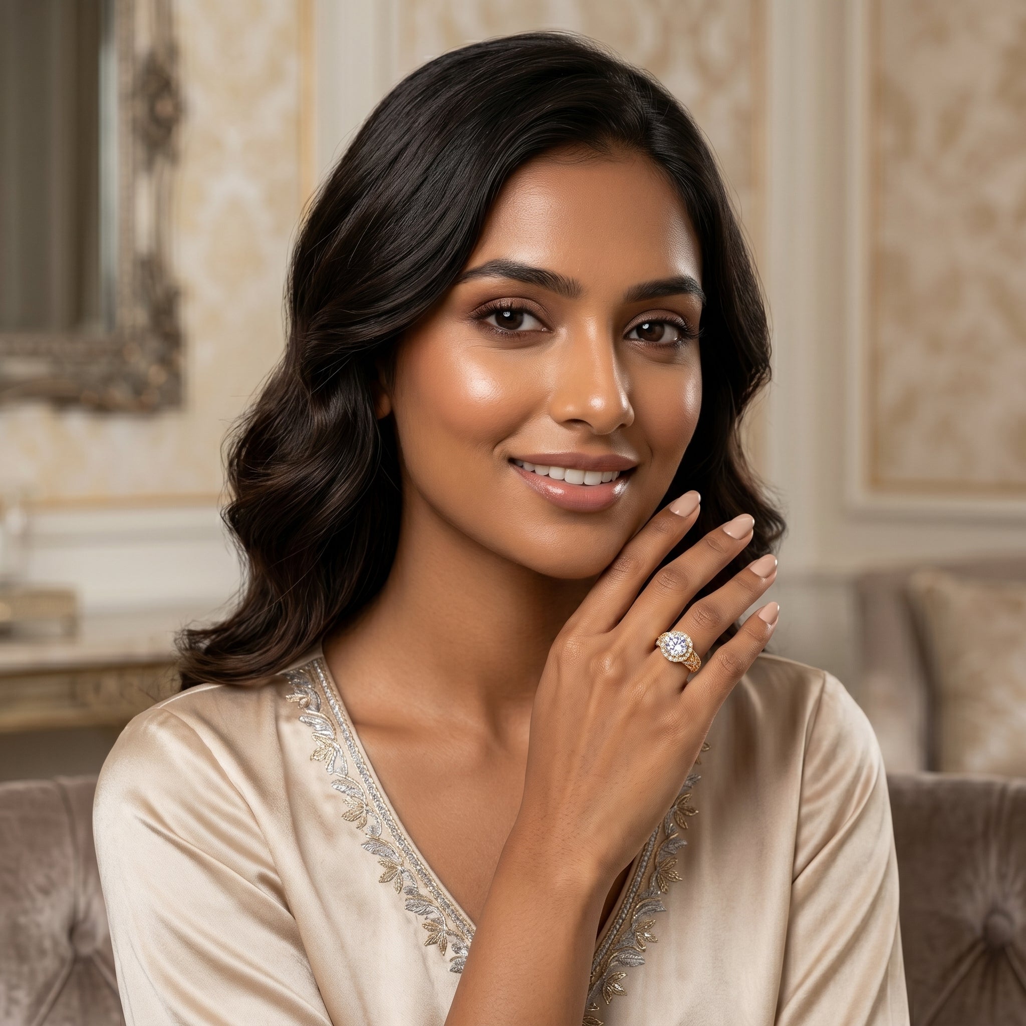 Gold Solitaire CZ Filigree Halo Ring