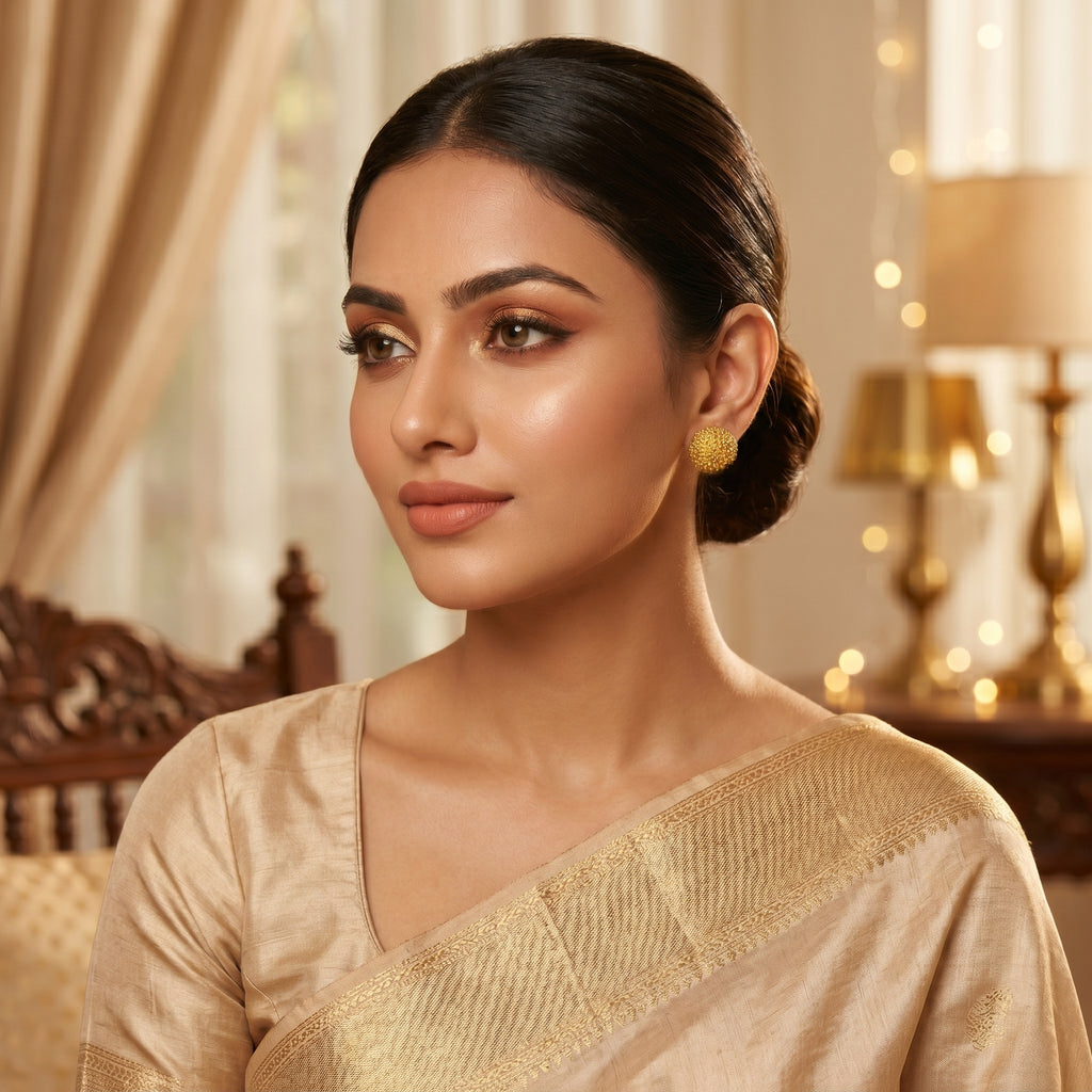 Gold Antique Textured Dome Stud Earrings