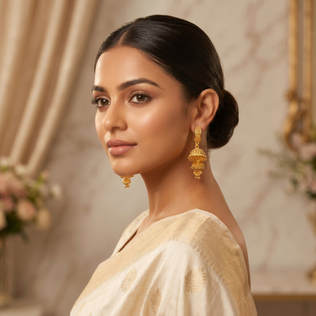 Gold Antique Hoop Double-Tier Jhumka Earrings