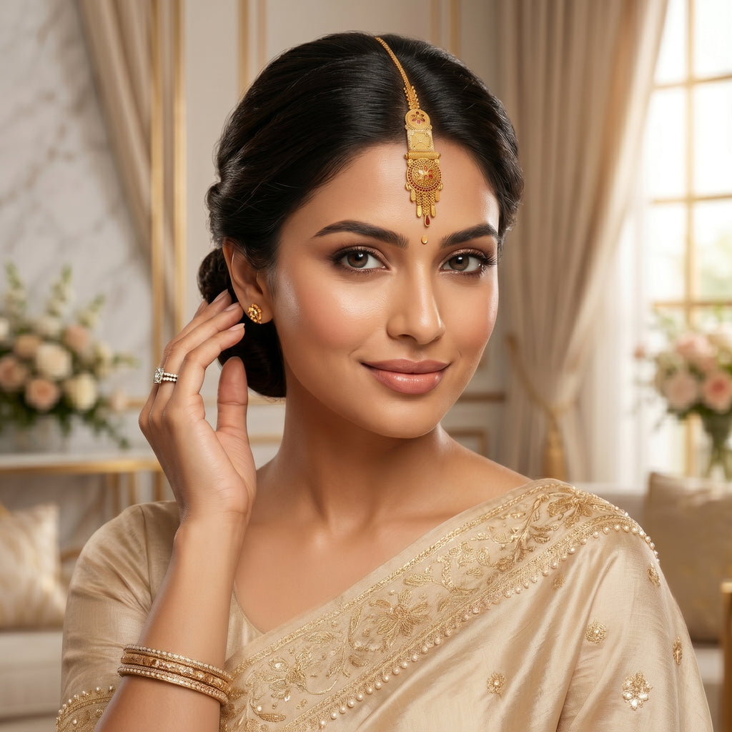 Gold Jali Medallion Tassel Maang Tikka