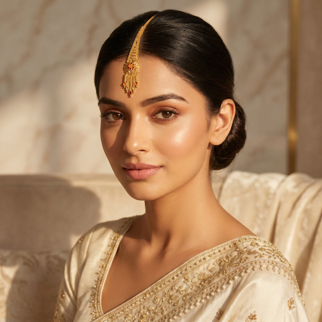 Gold Lotus Filigree Meenakari Tassel Maang Tikka