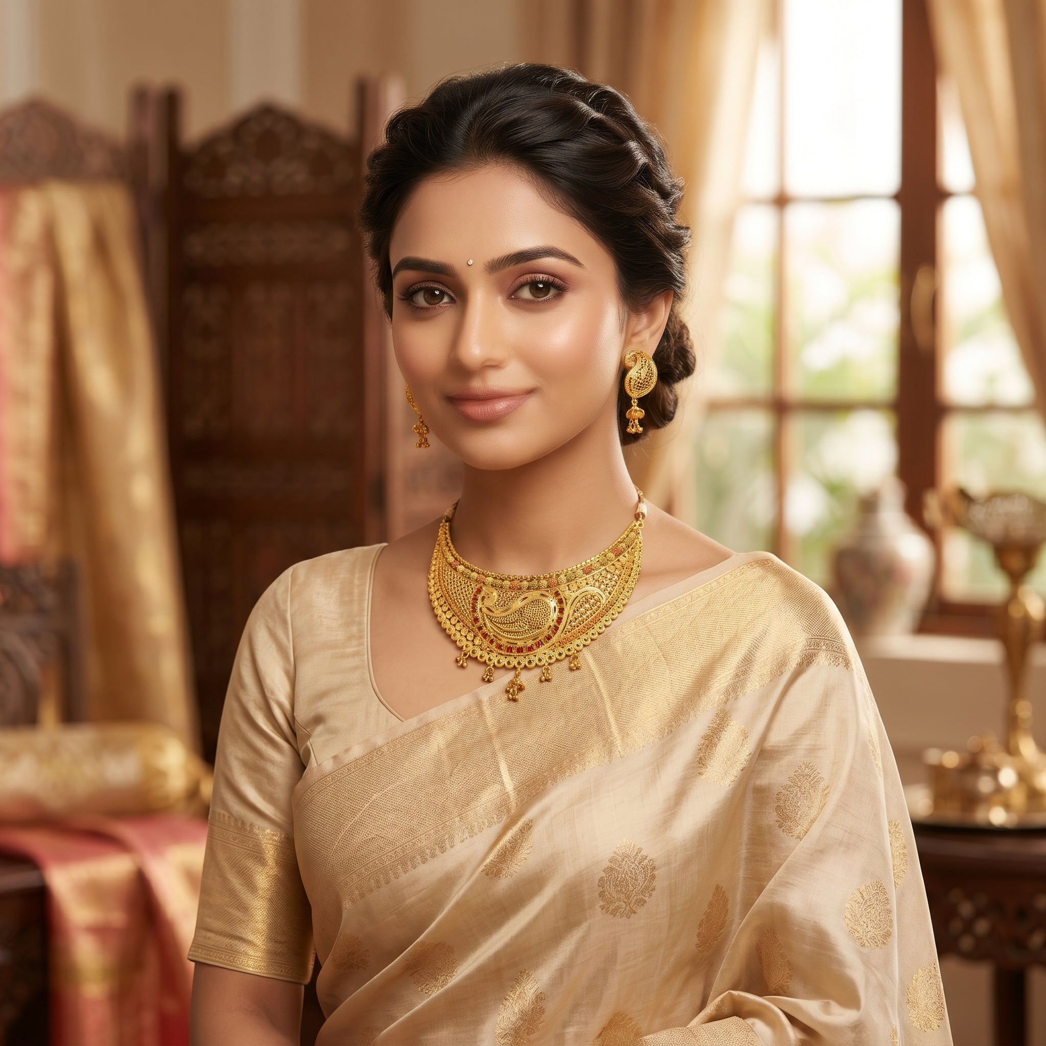 Gold Meenakari Peacock Grand Crescent Choker Necklace Set