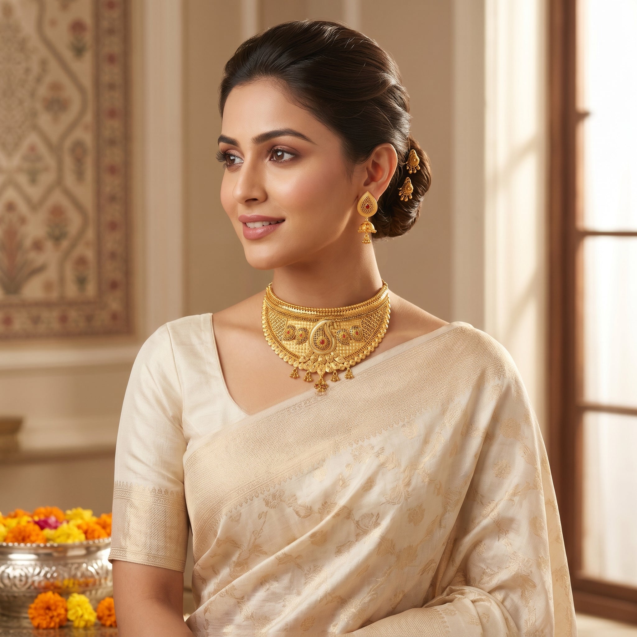 Gold Meenakari Paisley Lattice Wide Choker Necklace Set