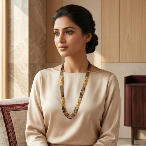 Gold Black Bead Ruby Mangalsutra Patta