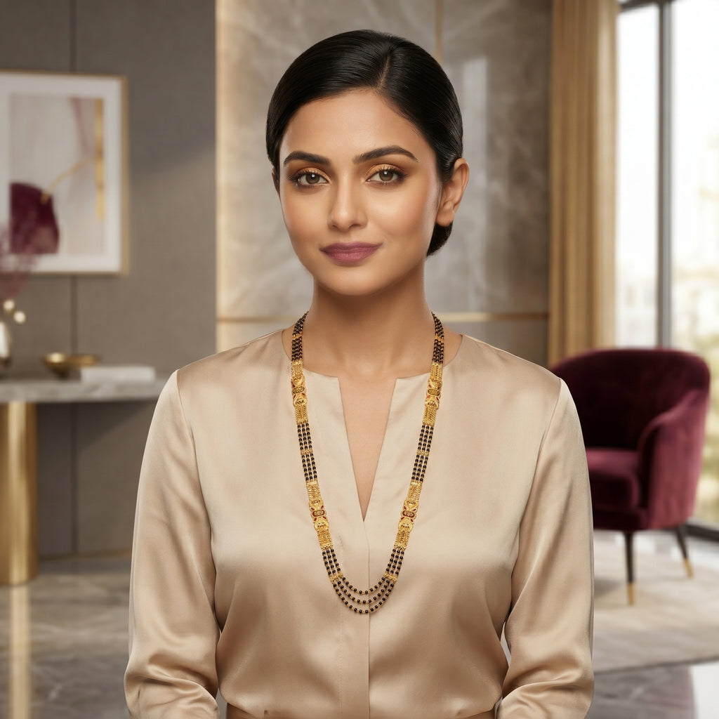 Gold Meenakari Ruby Long Mangalsutra