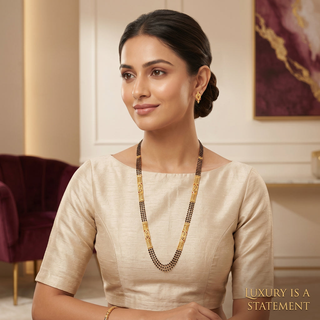 Gold Meenakari Diamond Bar Opera Mangalsutra