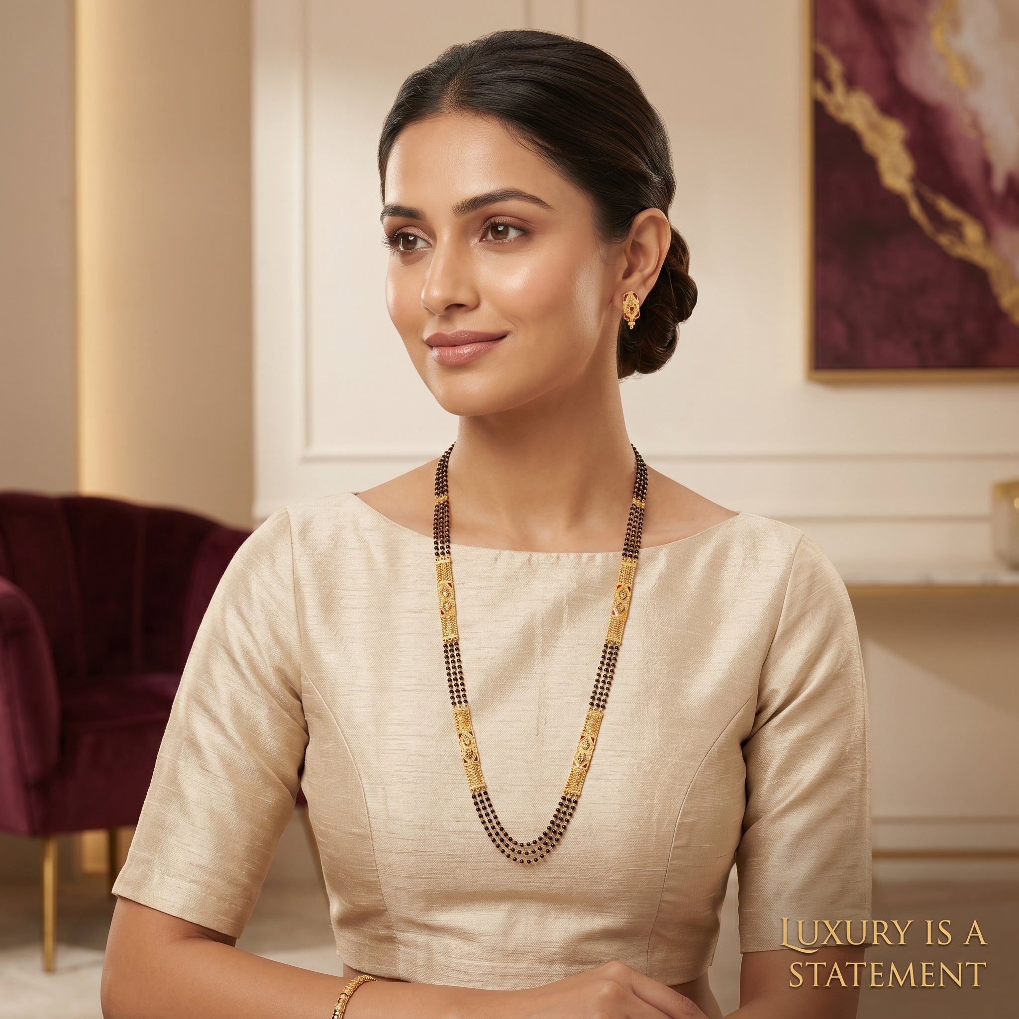 Gold Meenakari Diamond Bar Opera Mangalsutra