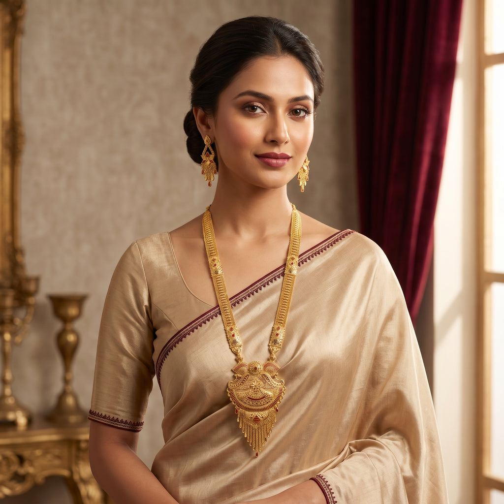 Gold Peacock Tassel Drop Necklace Set