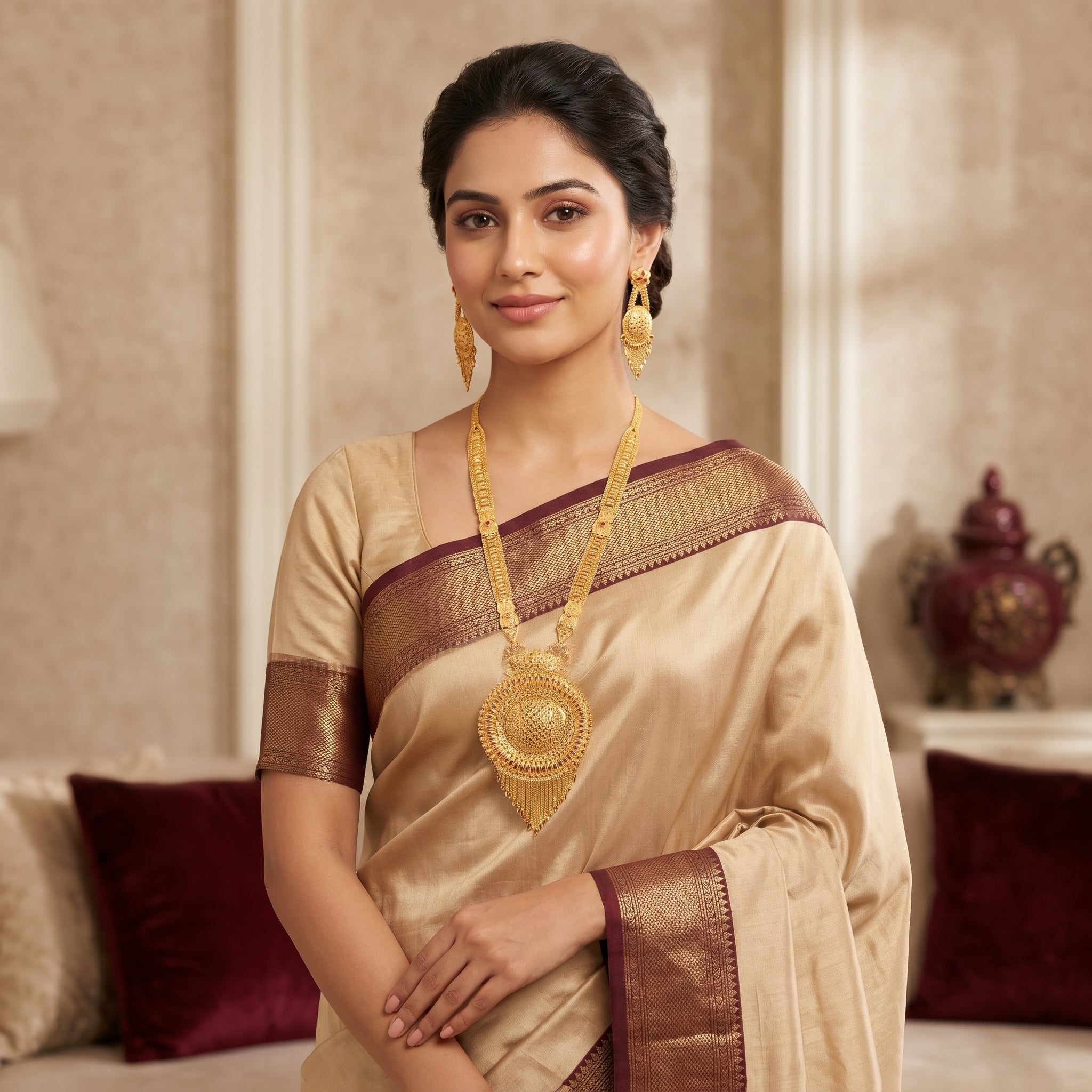 Gold Peacock Medallion Tassel Necklace Set
