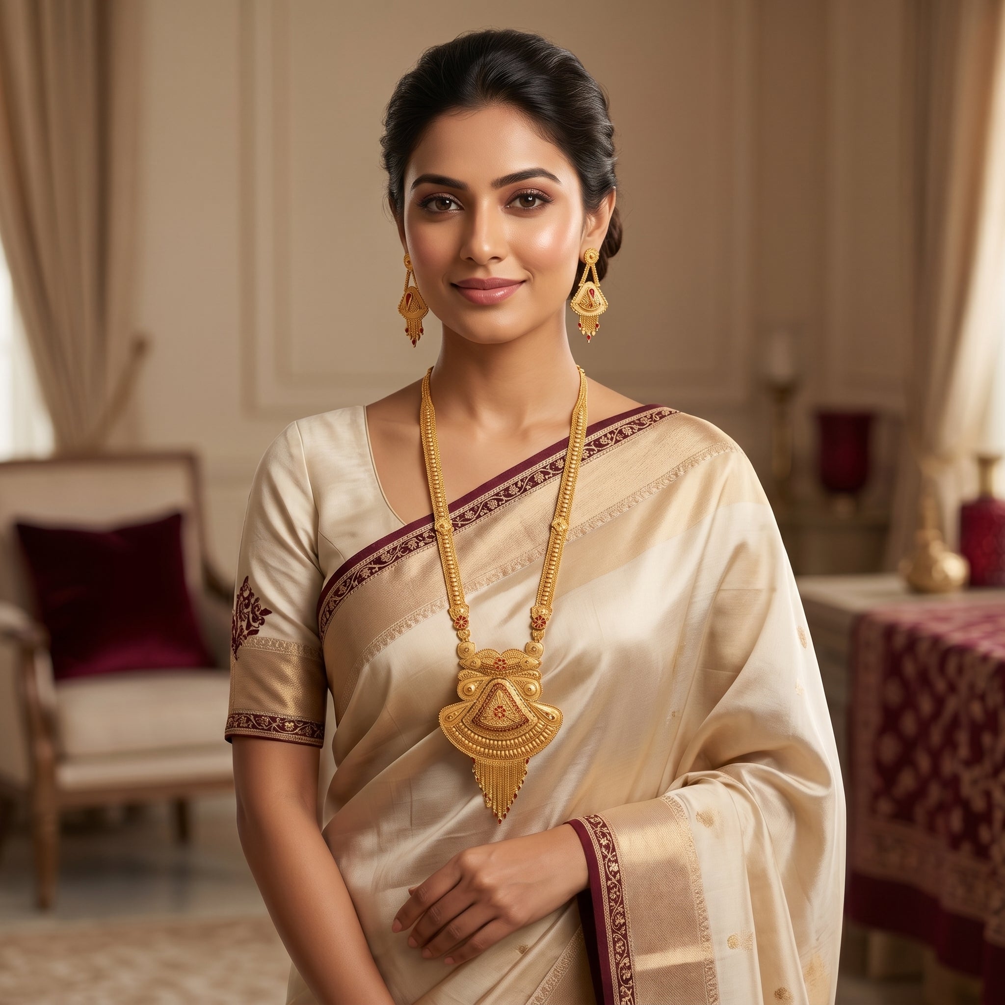Gold Bell Fan Tassel Necklace Set