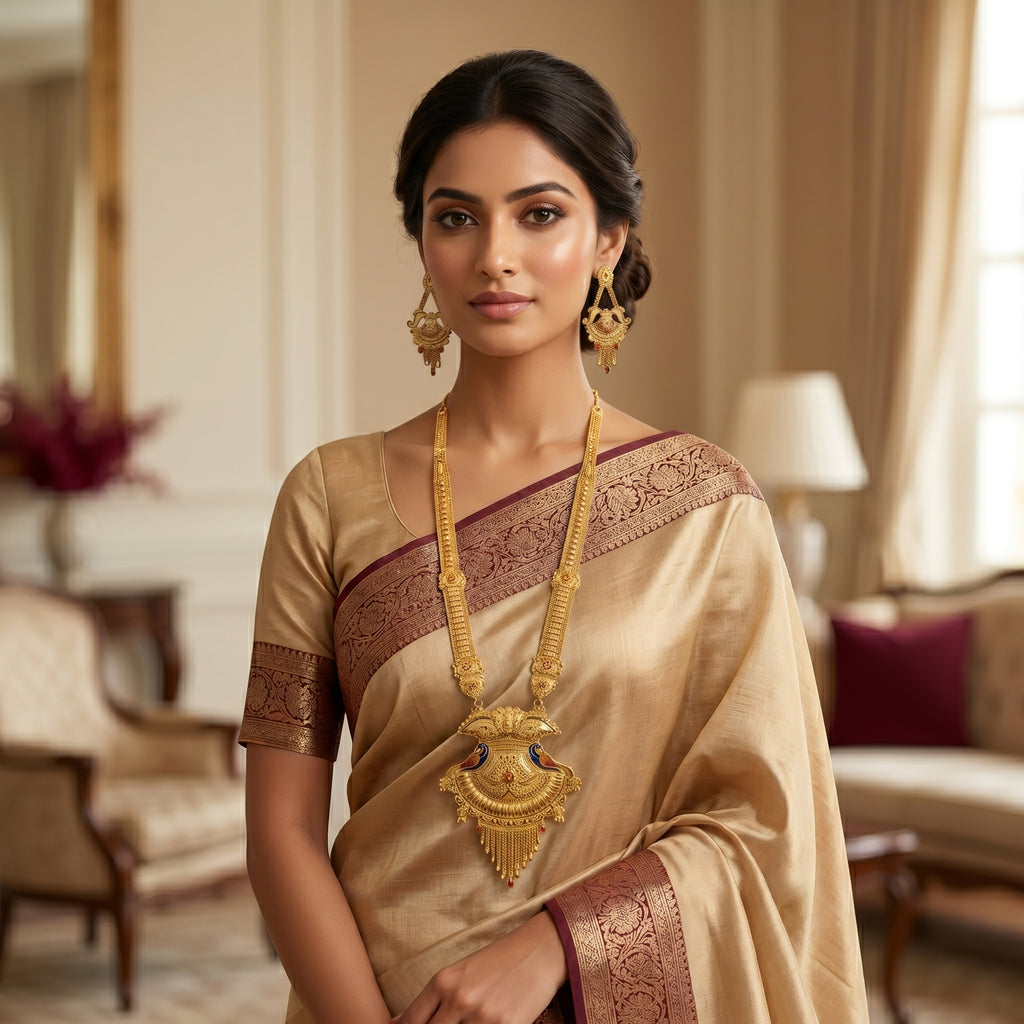 Gold Dual Peacock Enamel Medallion Necklace Set
