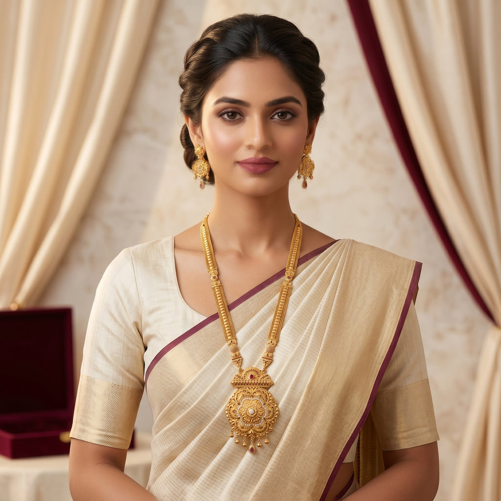 Gold Floral Filigree CZ Medallion Necklace Set