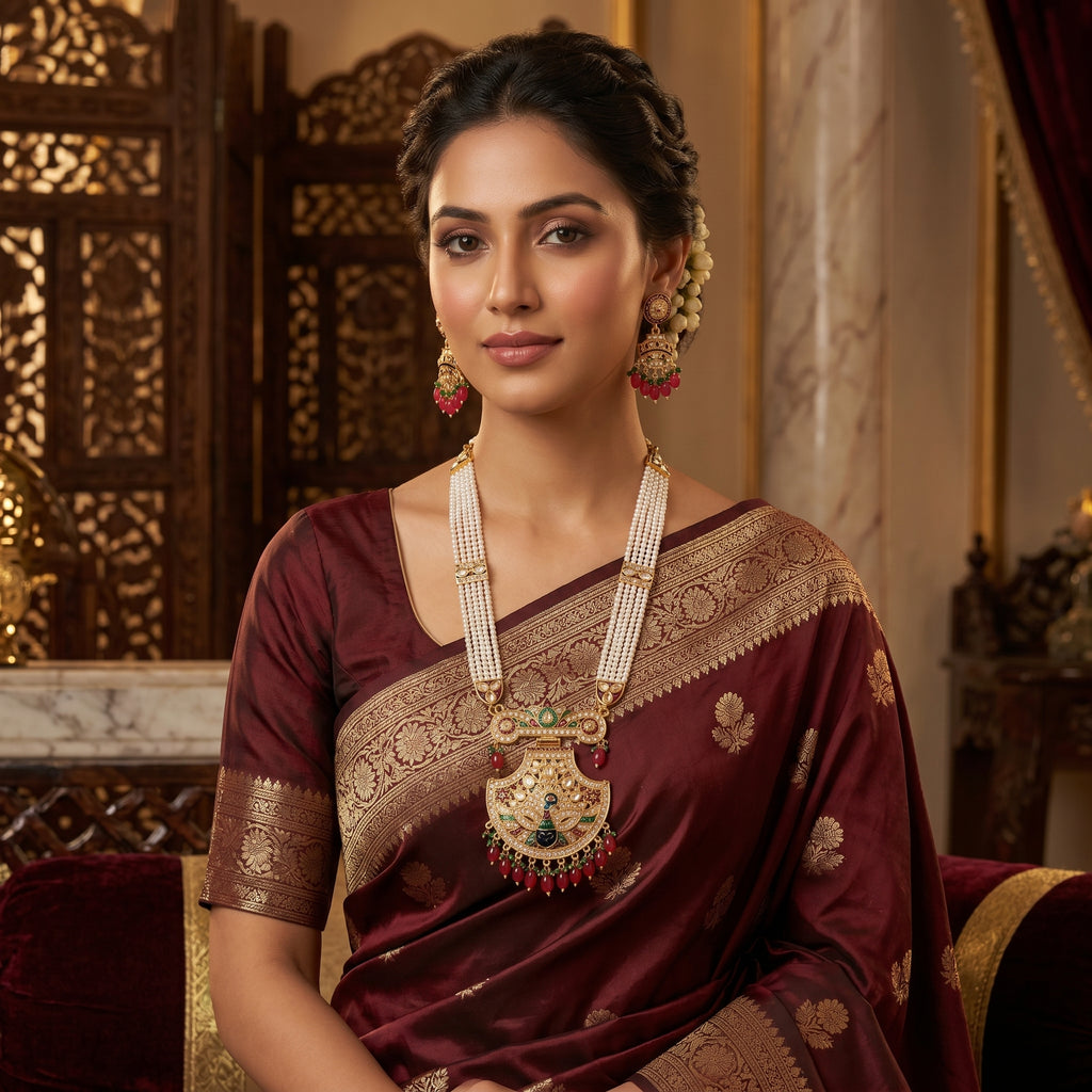 Kundan Meenakari Peacock Pendant Set