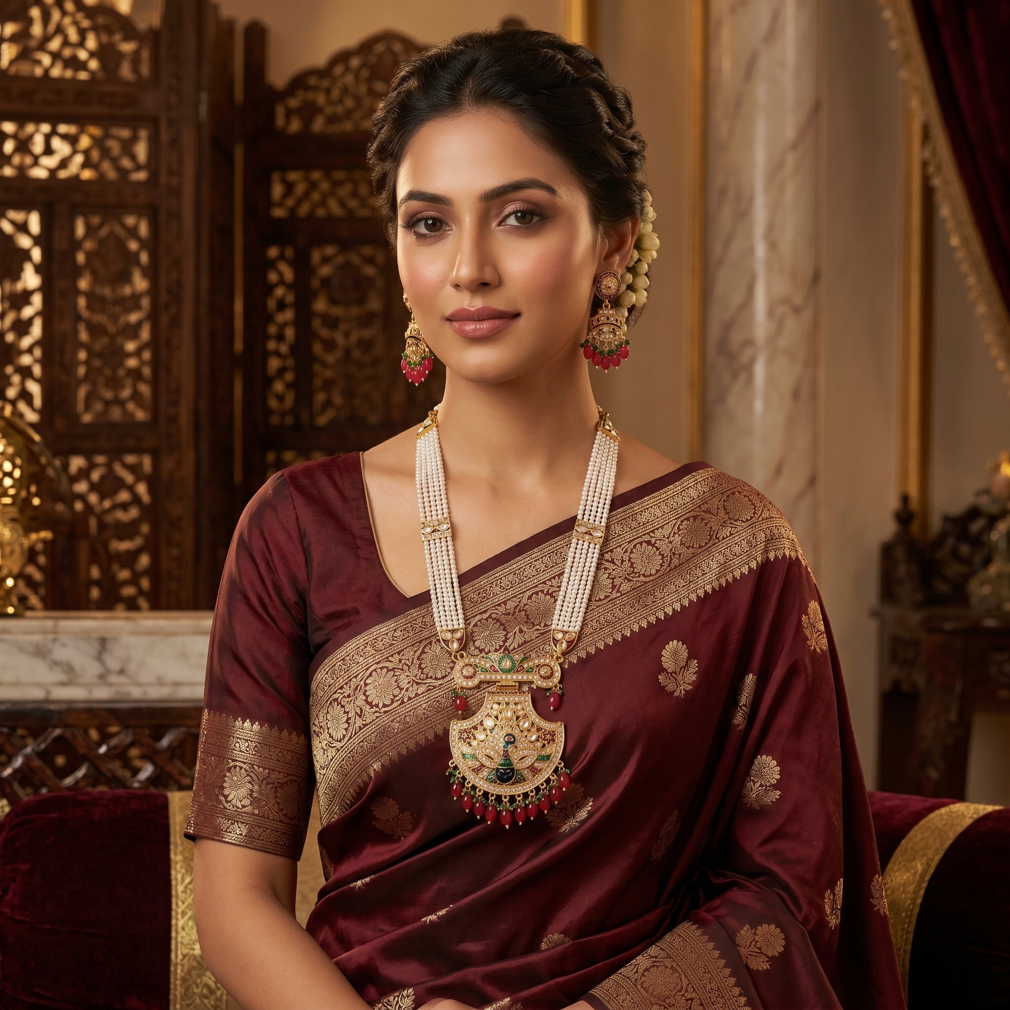 Kundan Meenakari Peacock Pendant Set