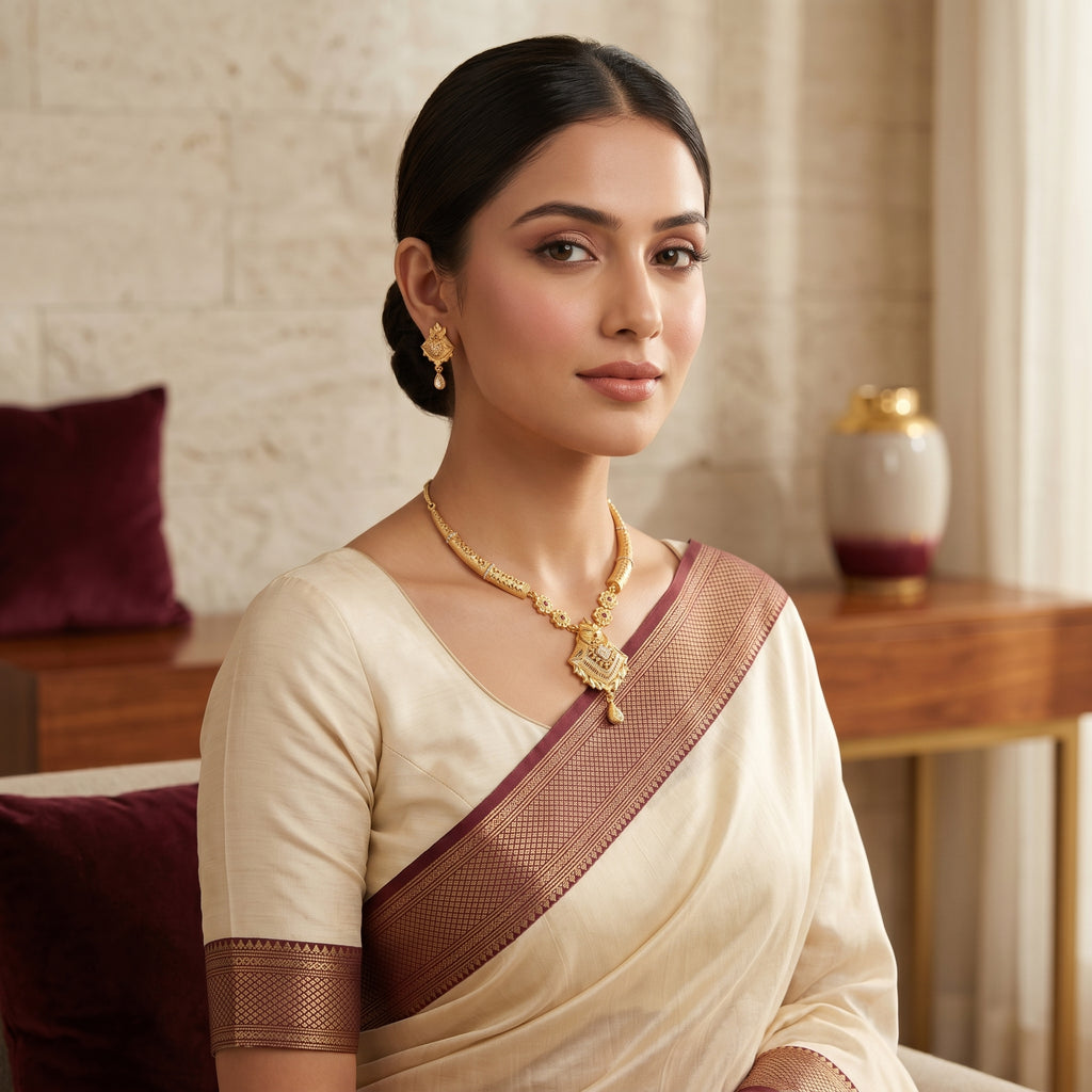 Gold Ruby CZ Diamond Kadas Pendant Necklace Set