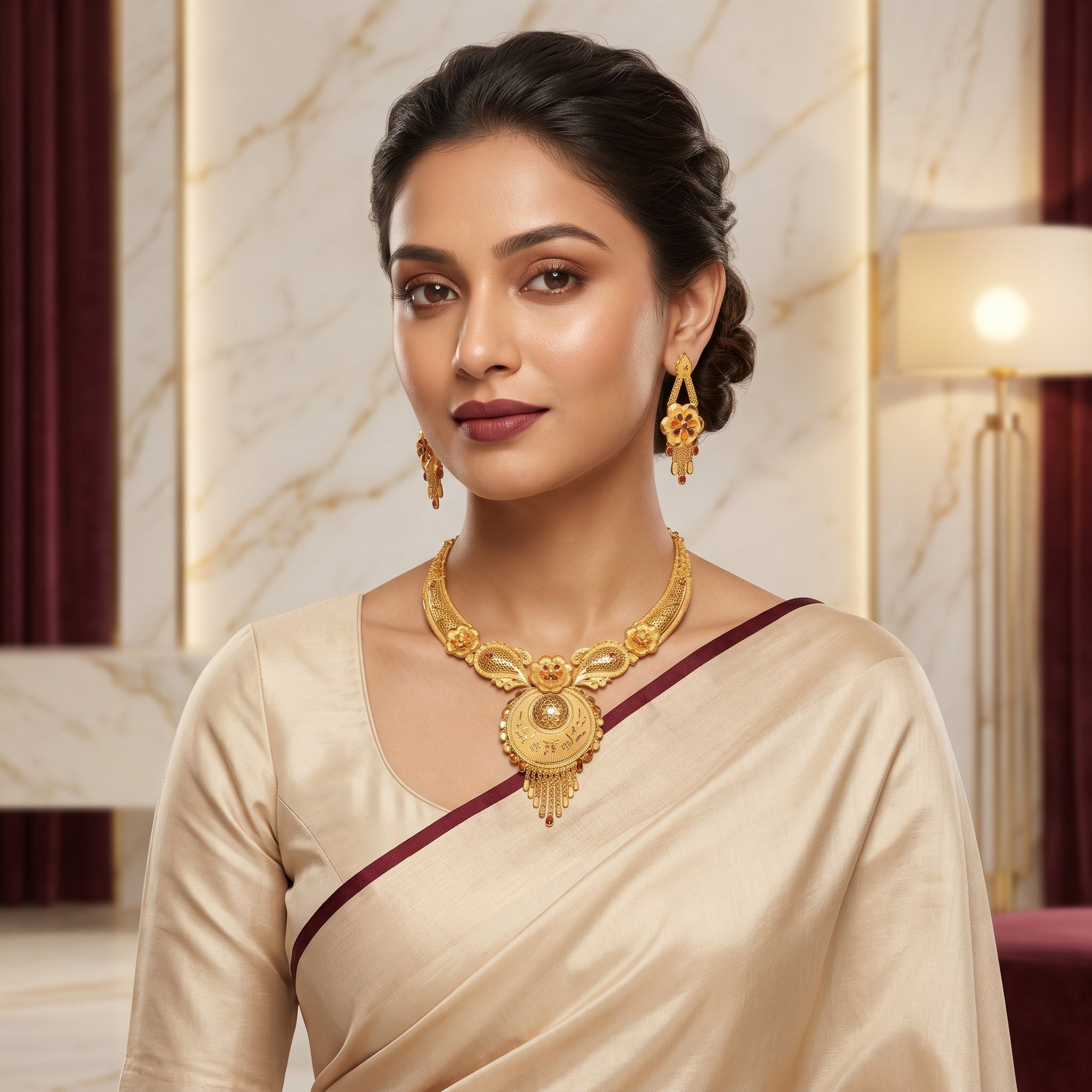 Gold Meenakari Floral Kadas Disc Tassel Necklace Set