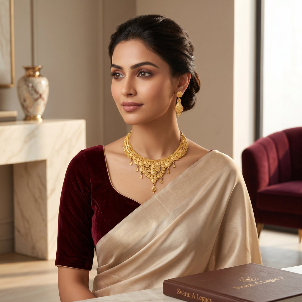 Gold Filigree Spiral Bib Teardrop Necklace Set