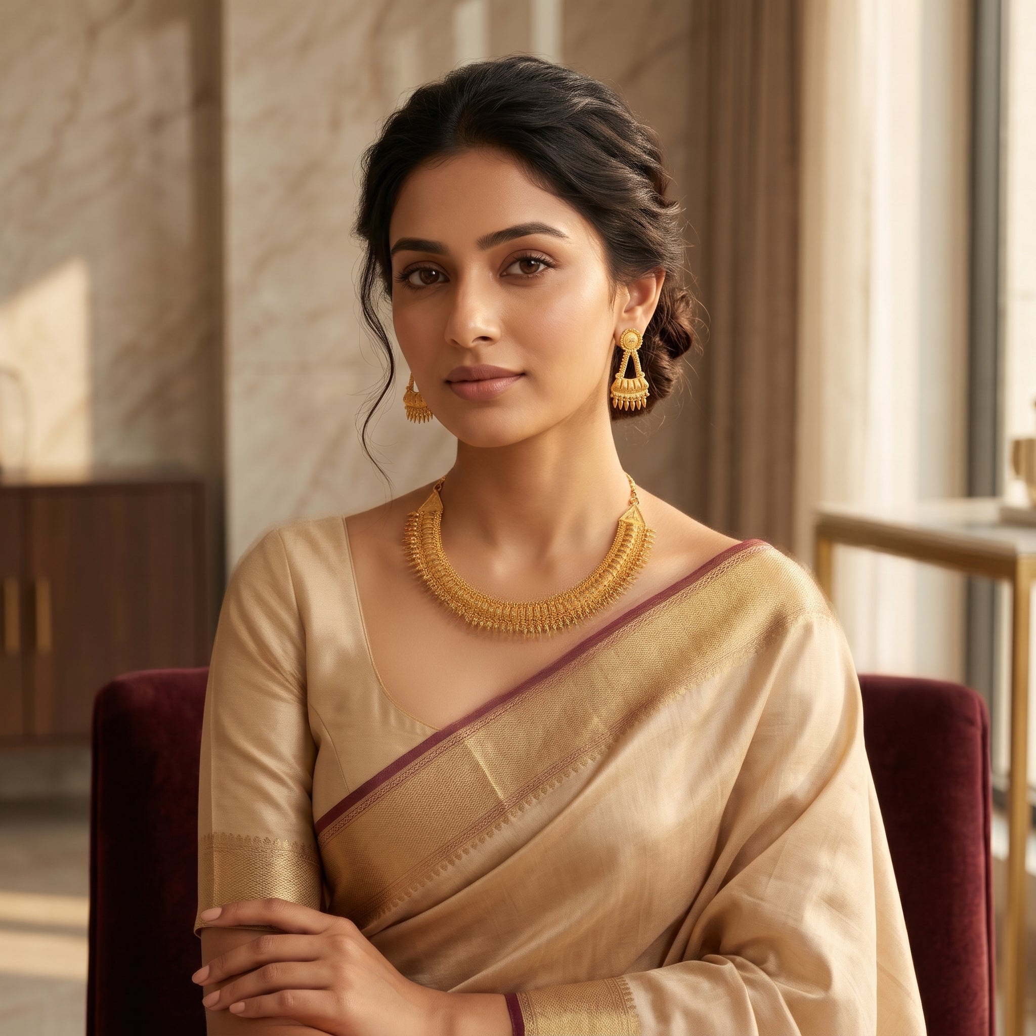 Gold Kerala Spike Choker Necklace Set