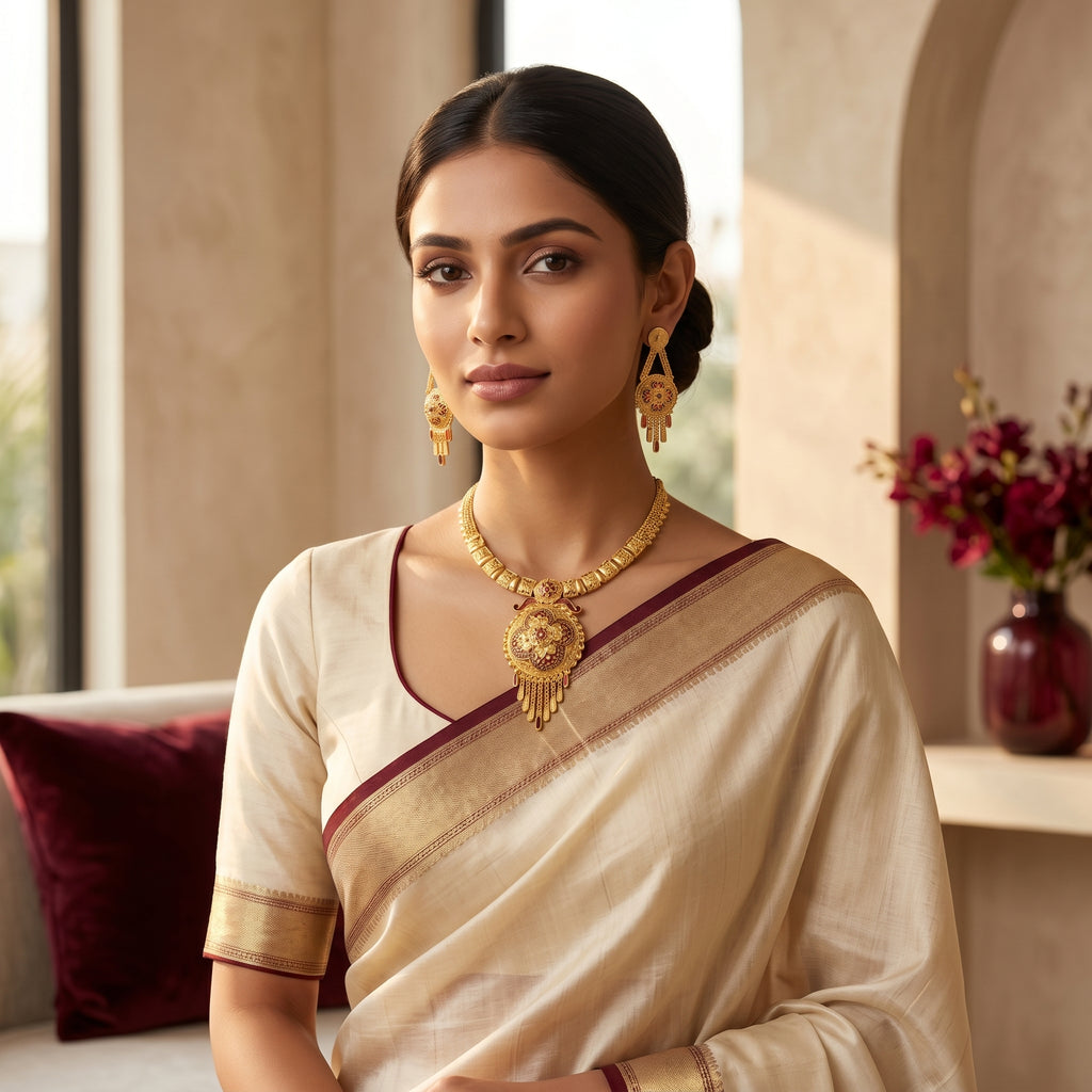 Gold Meenakari Floral Disc Tassel Necklace Set