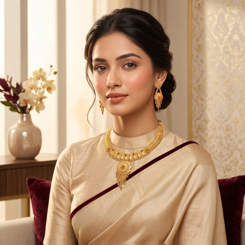 Gold Meenakari Sunburst Collar Floral Tassel Necklace Set