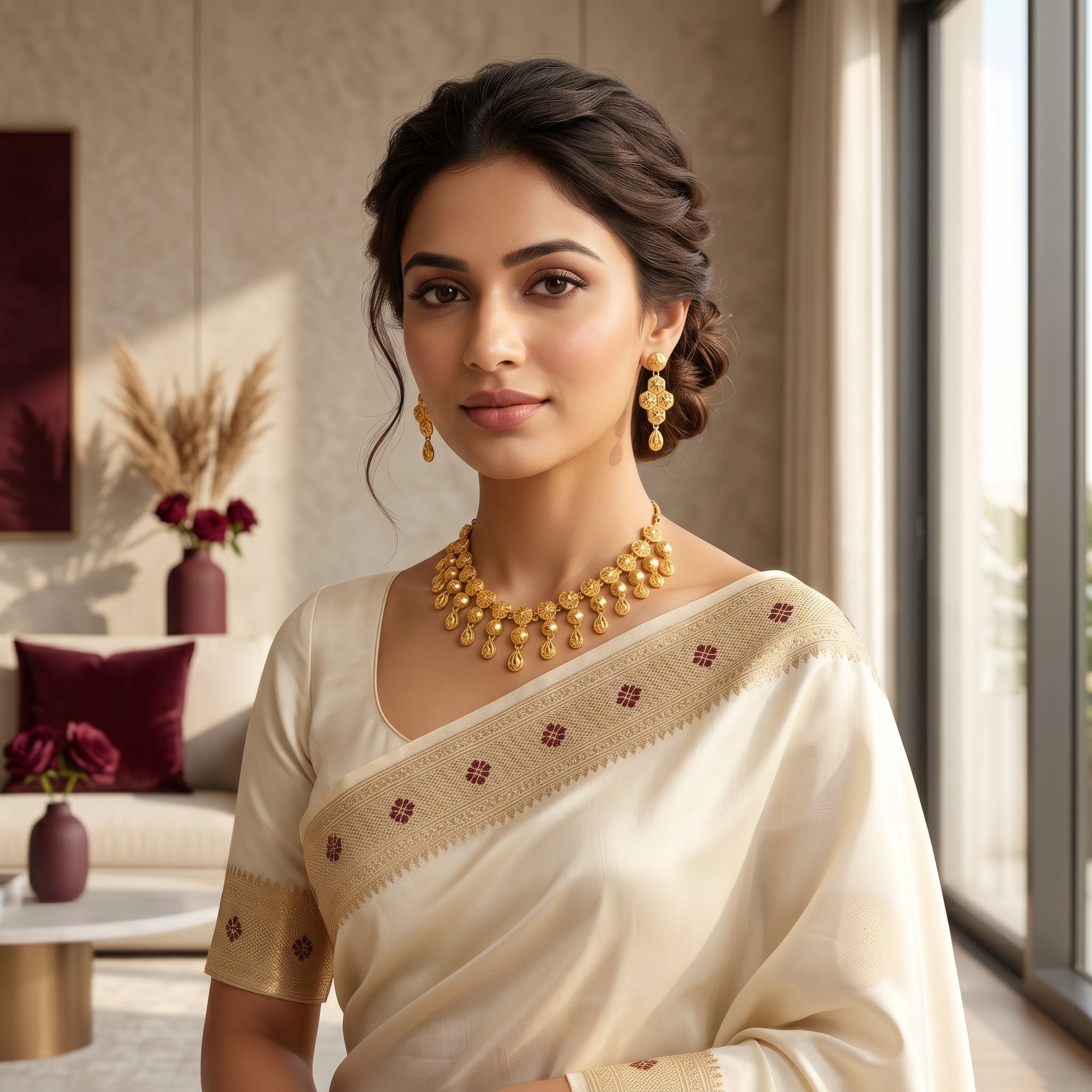 Gold Filigree Bead Fringe Necklace Set