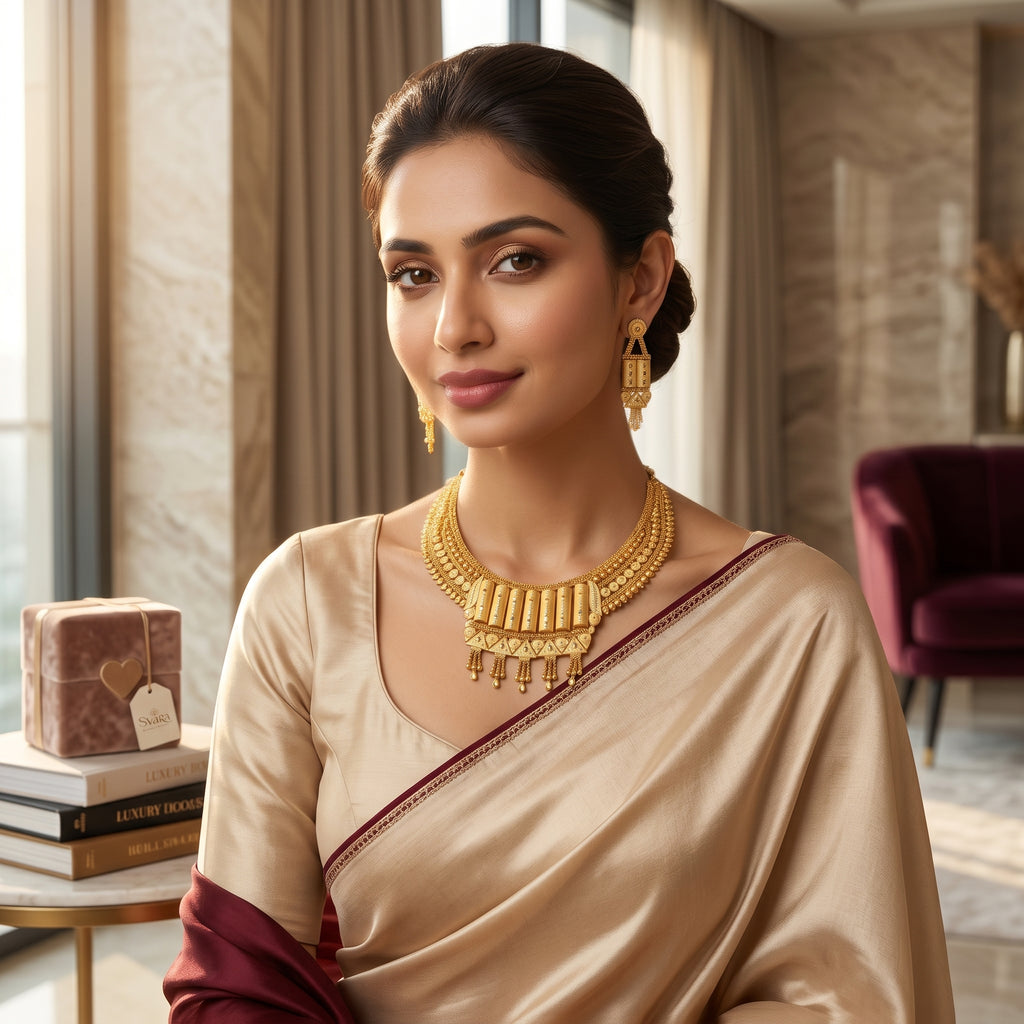Gold Cylinder Bar Geometric Choker Necklace Set