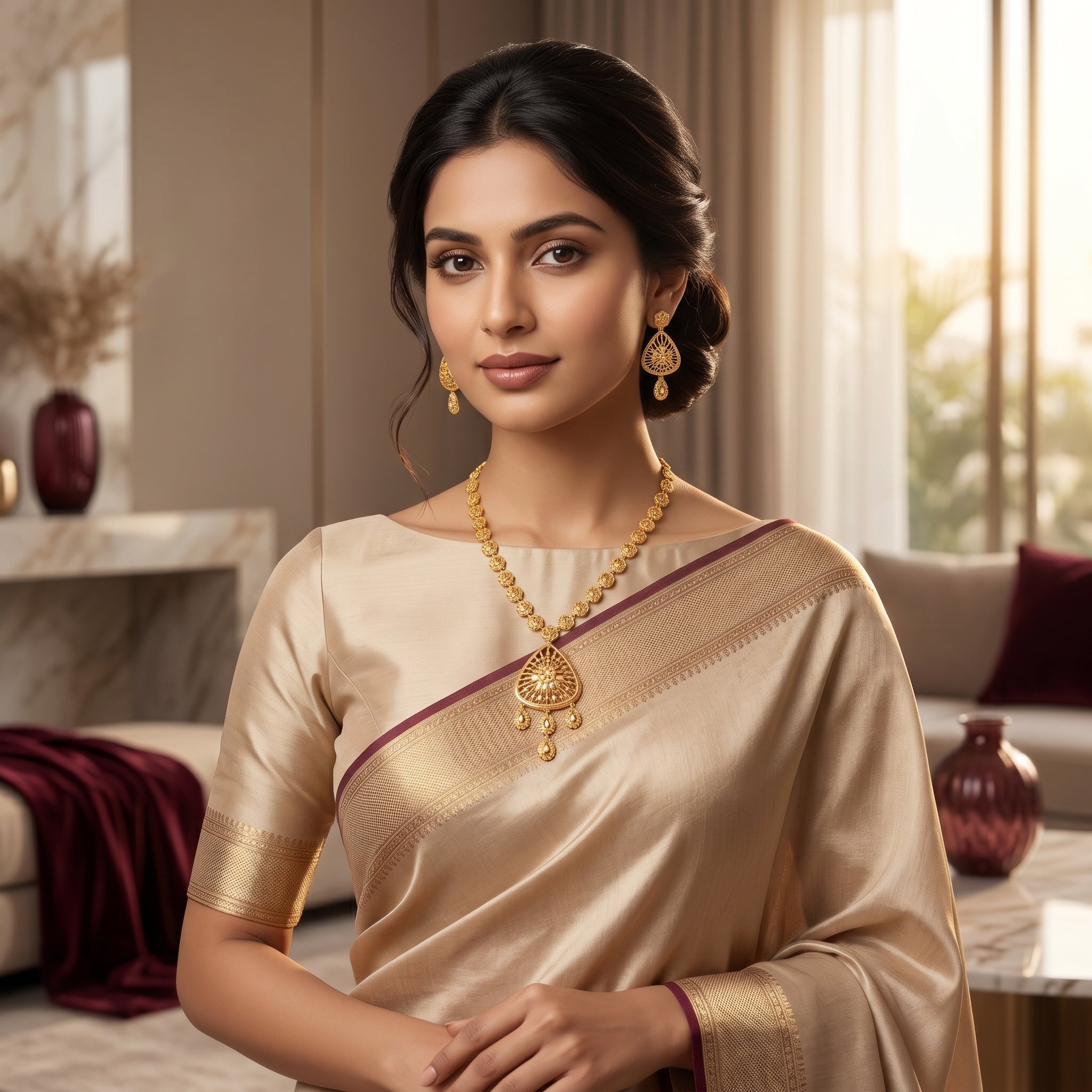 Gold Diamond-Cut Octagon Filigree Teardrop Necklace Set