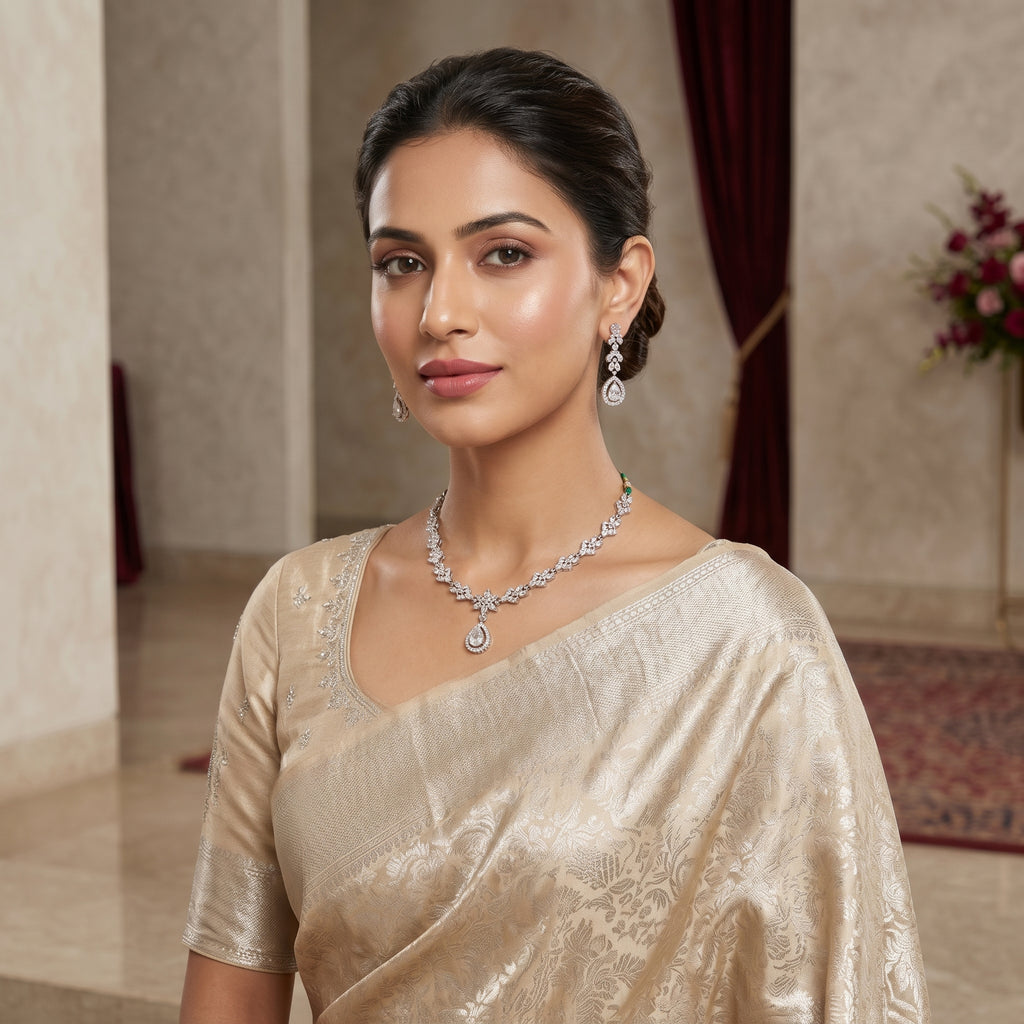 Silver Diamond-Look Floral Vine Necklace Set