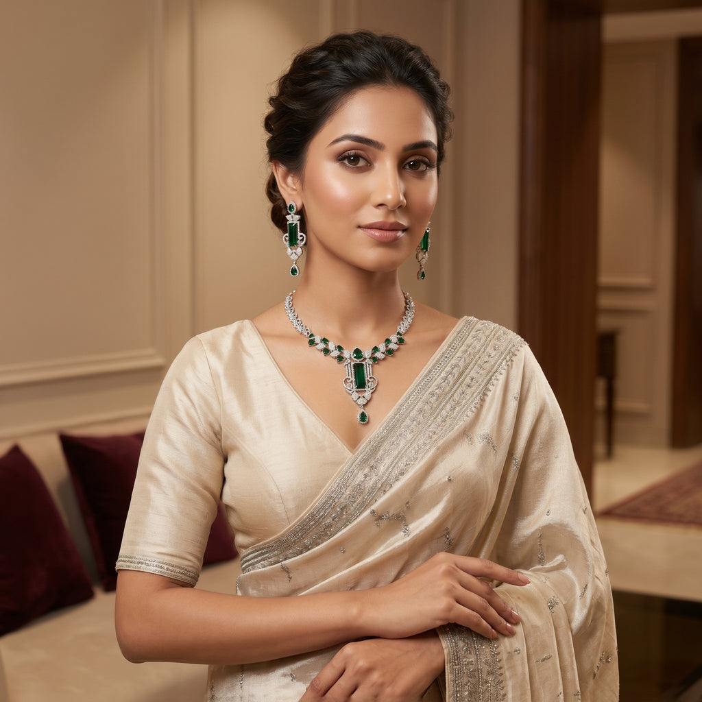 Emerald Baguette Vine Statement Necklace Set