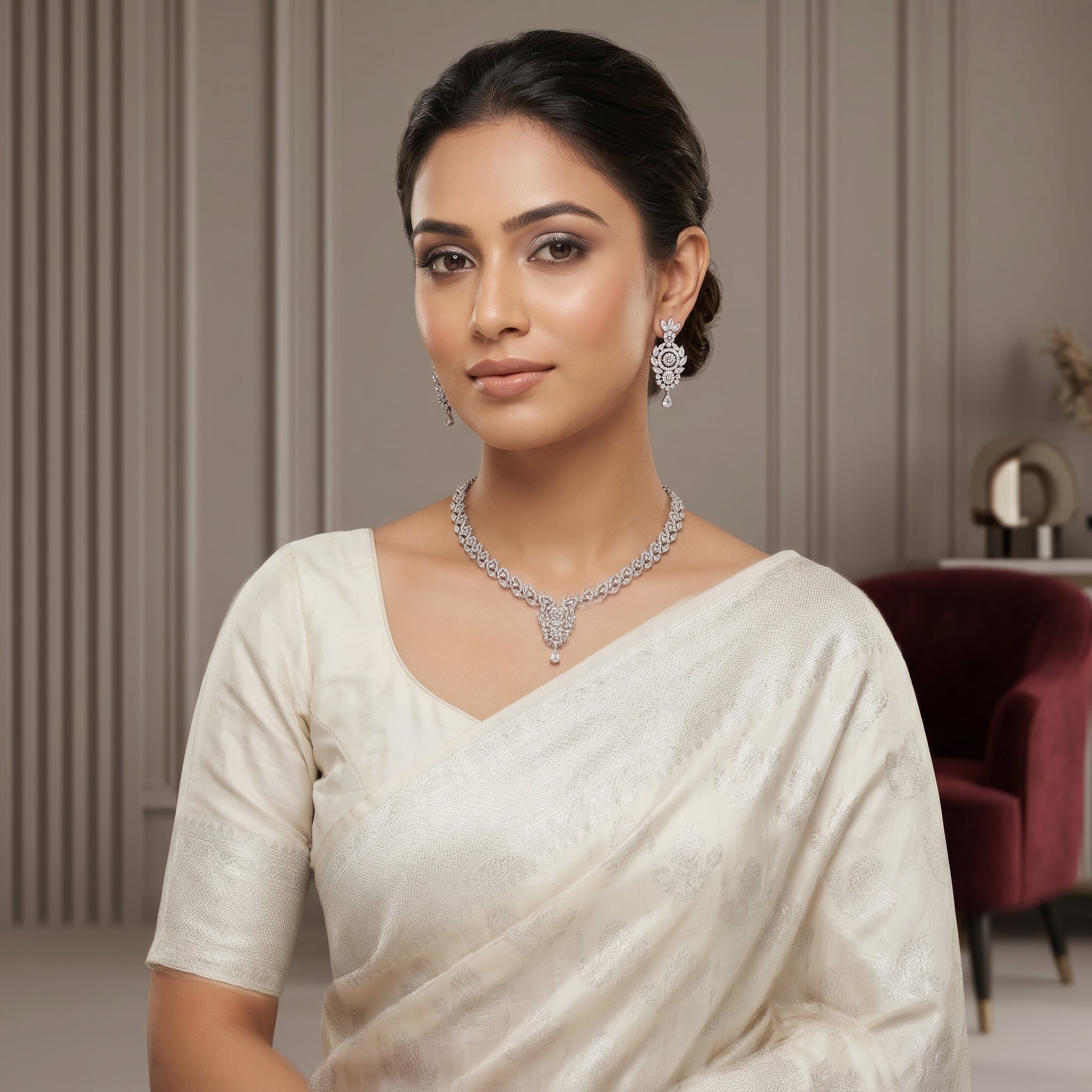 Marquise Leaf Medallion Necklace Set