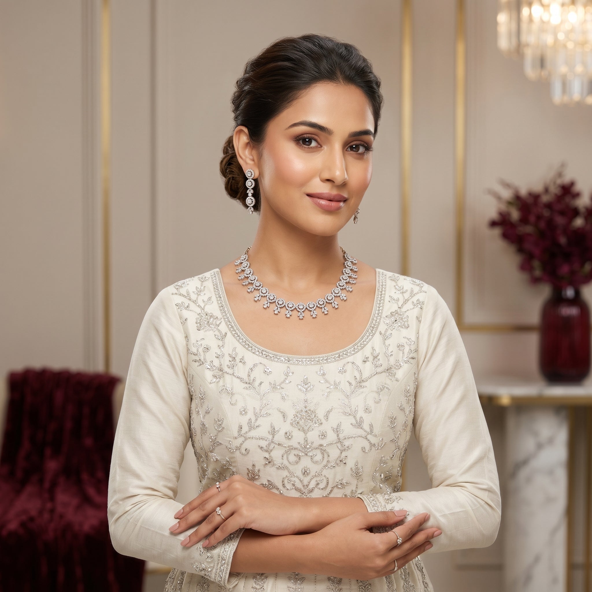 Round Halo Floral Trail Necklace Set