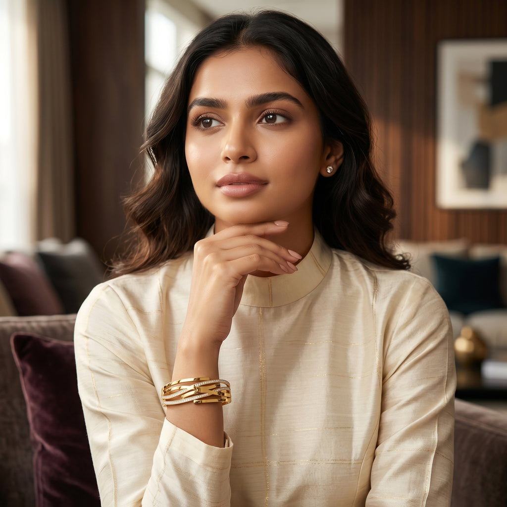 Gold Geometric Pavé Kada Bangle