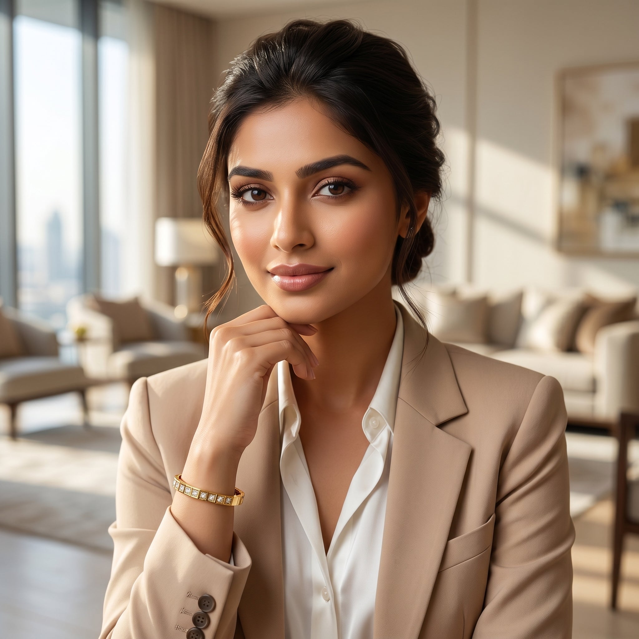 Gold Square Link CZ Tennis Bangle
